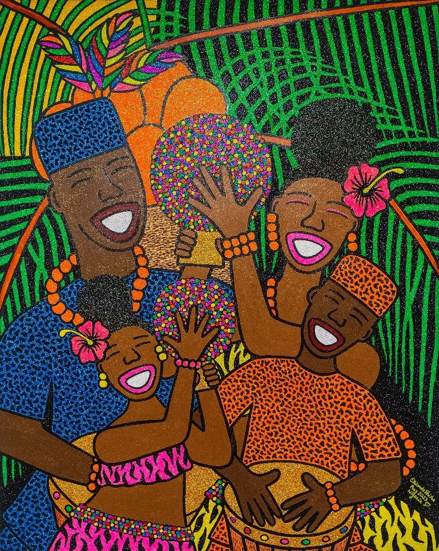 One Becomes Many II, 2023.
Acrylic and glitter on canvas.
48 x 60 in.
Available