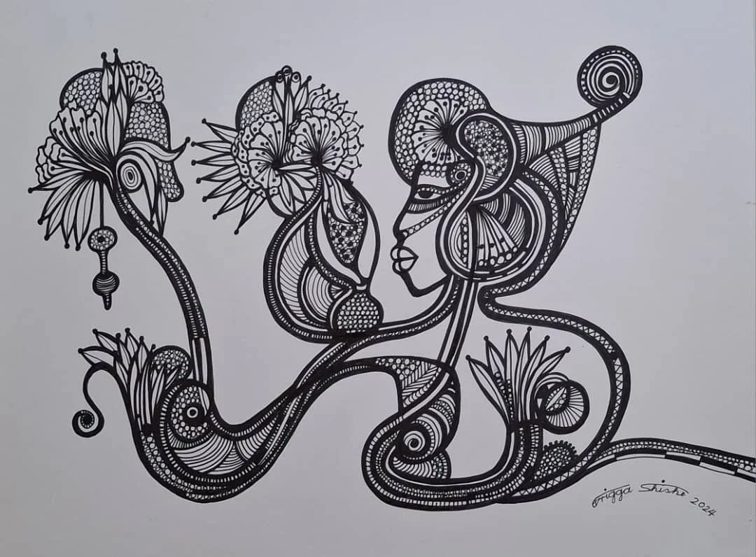  Faces Series, 2024. Permanent maker on paper.  
48 x 60 in (121.92 x 152.4 cm).