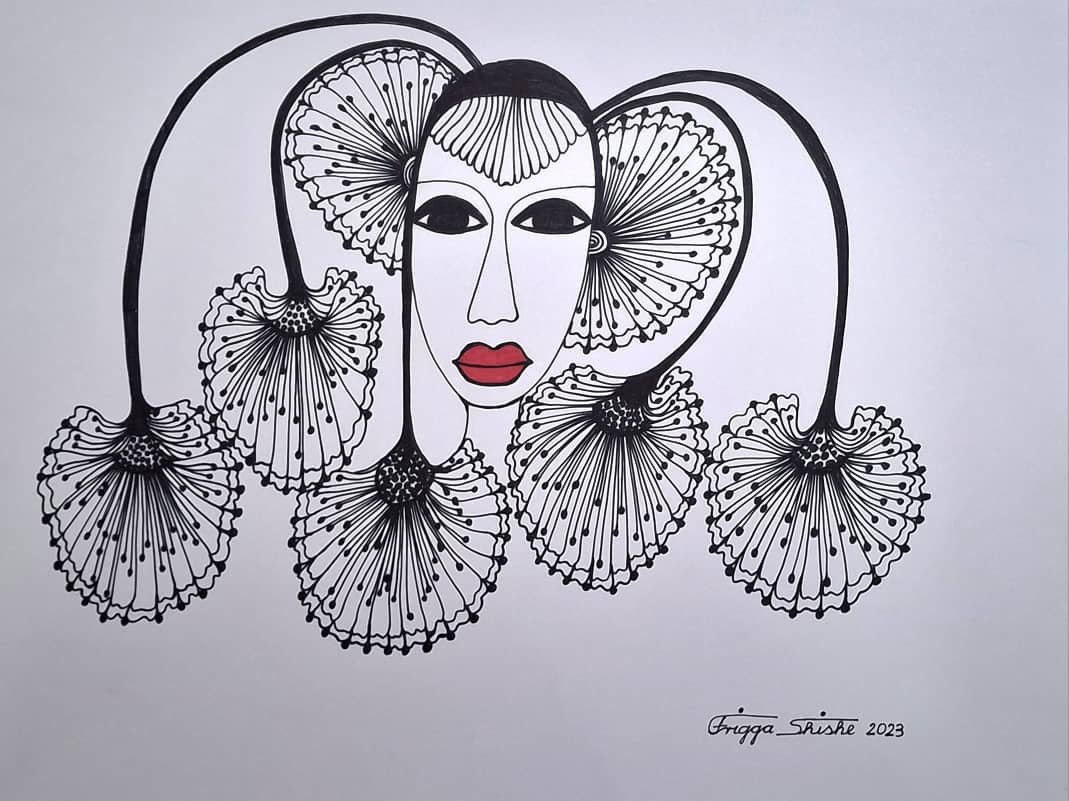  Faces Series, 2023.  Acrylic and permanent maker on paper.  
48 x 60 in (121.92 x 152.4 cm). 