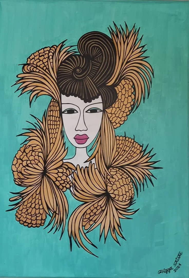 Faces Series, 2021. Acrylic on canvas. 23.62 x 27.56 in (60 x 70 cm).