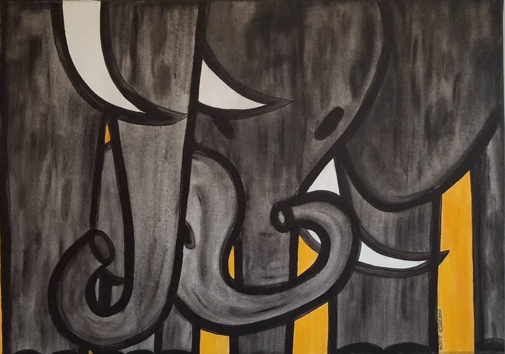 Elephant Series, 2004. Acrylic on canvas- 19.68x27.16 in / (50x70cm).