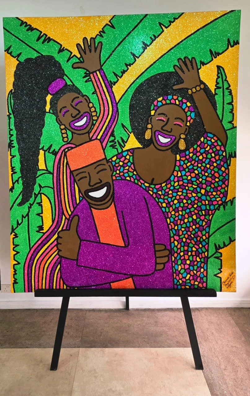 A moment becoming memory, 2025.
Acrylic and glitter on canvas. 
60 x 72 in.
Available