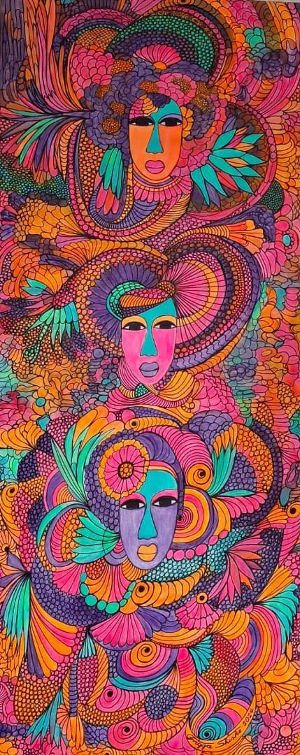 Faces Series, 2024. Acrylic on canvas. 19.68 x 47.24 in (50 x 120 cm).
