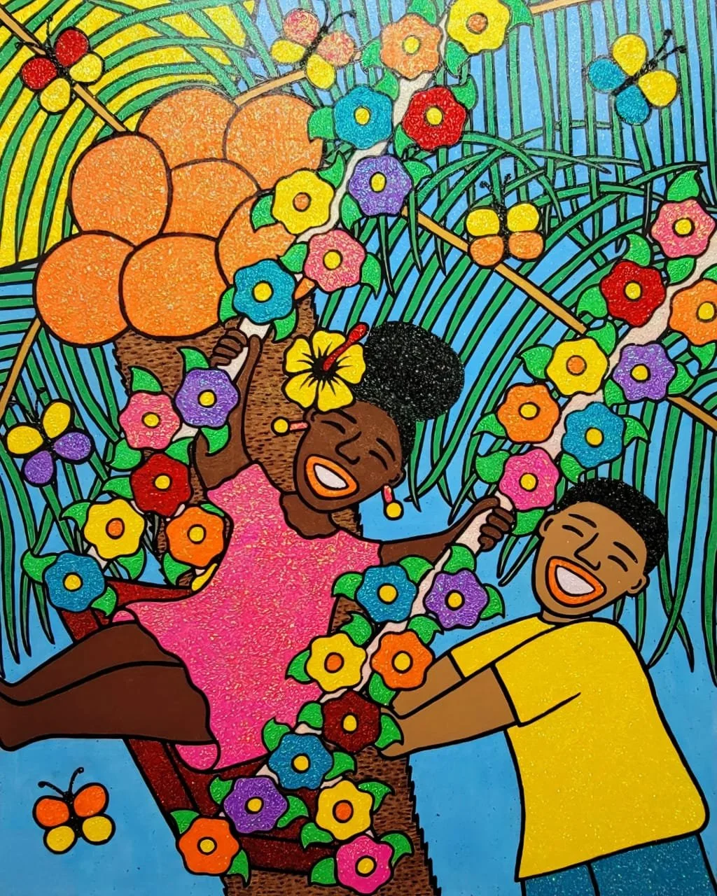 Echoes of Childhood I, 2022.
Acrylic and glitter on canvas.
48 x 60 in.
On Reserve