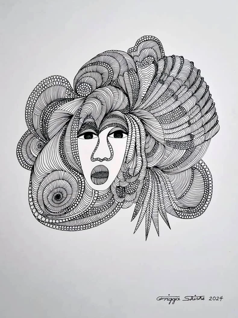  Faces Series, 2024. Permanent maker on paper.  
48 x 60 in (121.92 x 152.4 cm).