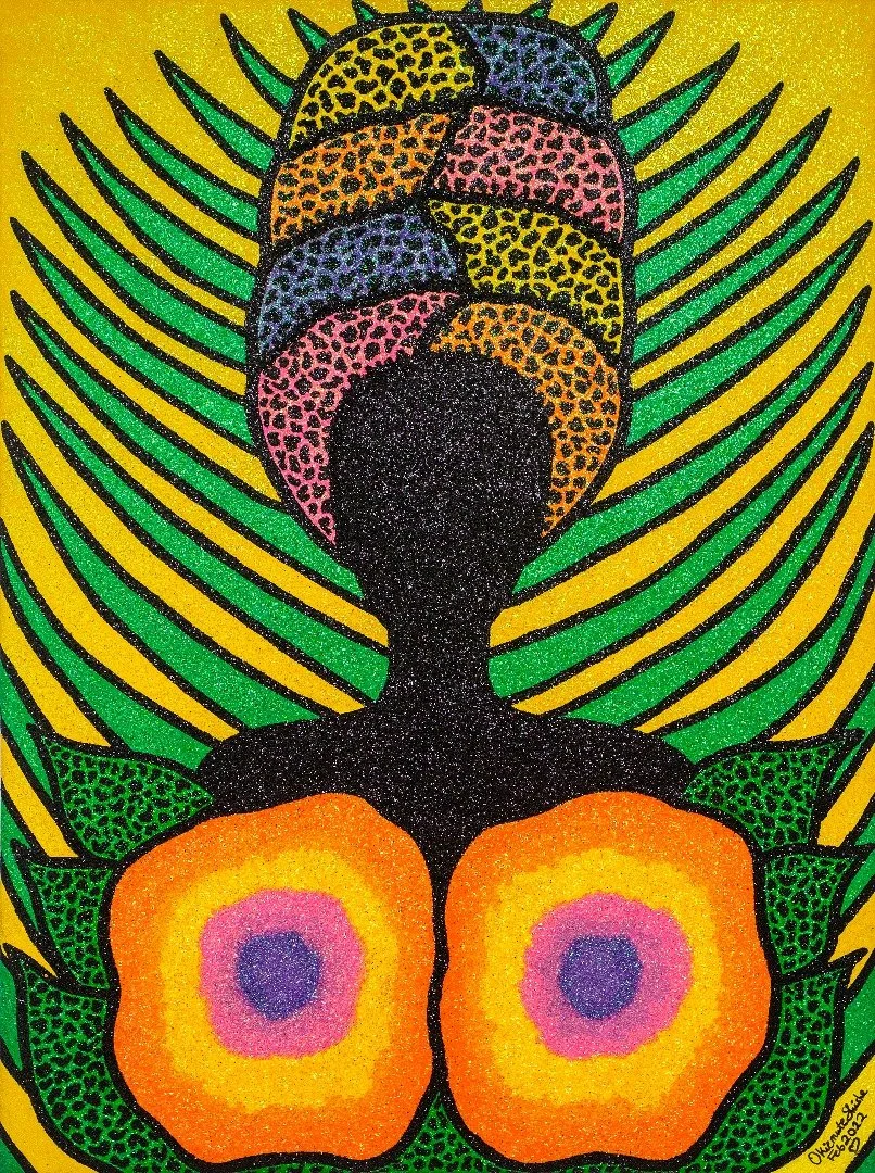 Jungle Beauty, 2022. 
Acrylic and glitter on canvas. 
36 x 48 in (91.4 x 121.92 cm). 
Blooming Beauty Series.