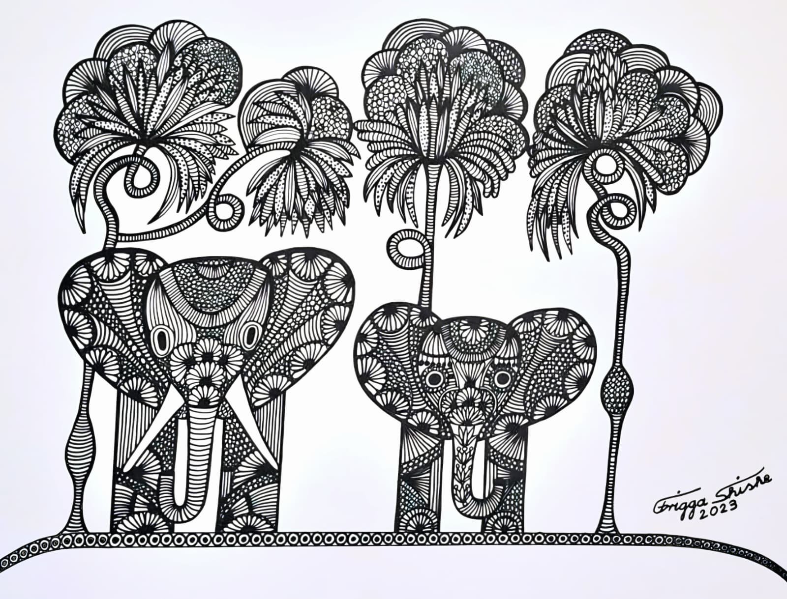 Elephant Series, 2023. Marker on paper. 50 x 65 cm (19.62 x 25.62 in).