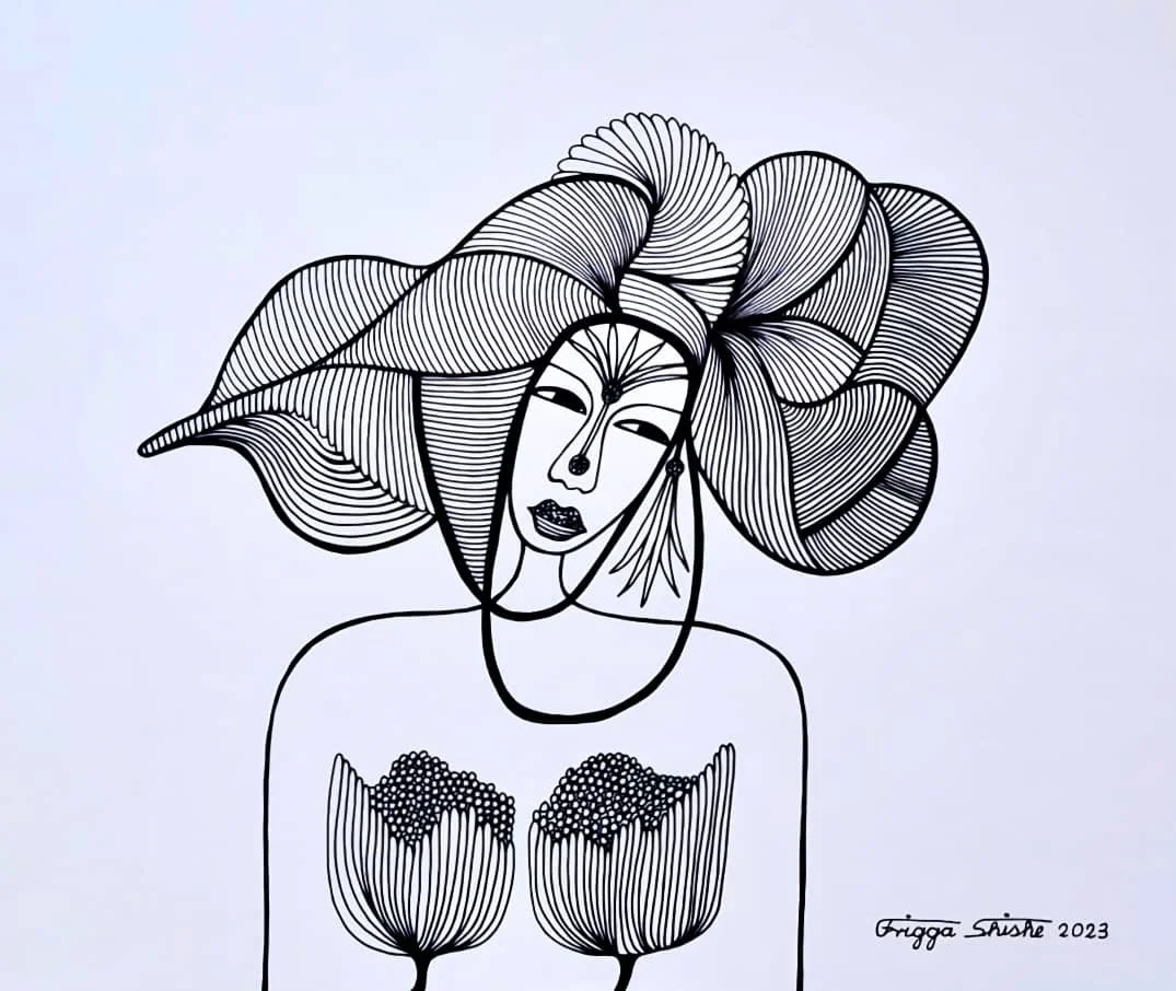 Faces Series, 2023. Permanent maker on paper.  
48 x 60 in (121.92 x 152.4 cm).