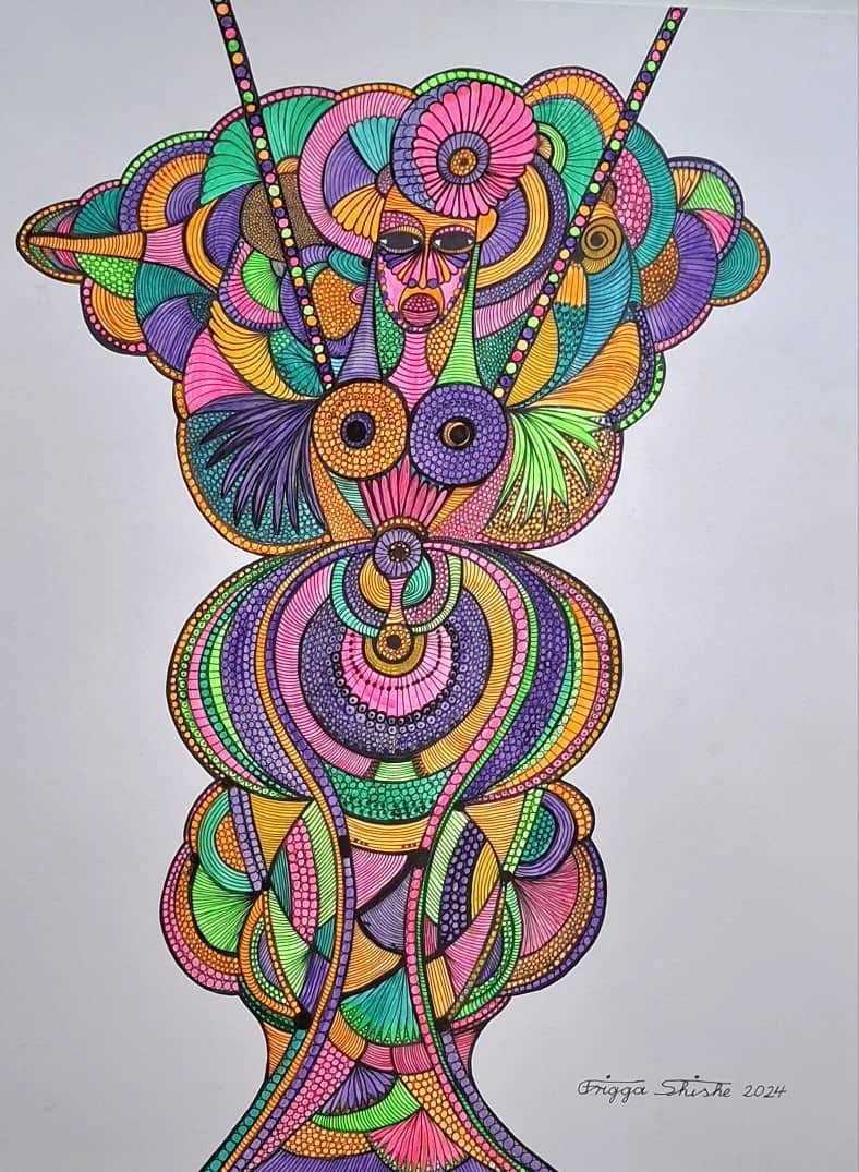  Faces Series, 2024.  Acrylic and permanent maker on paper.  
48 x 60 in (121.92 x 152.4 cm). 