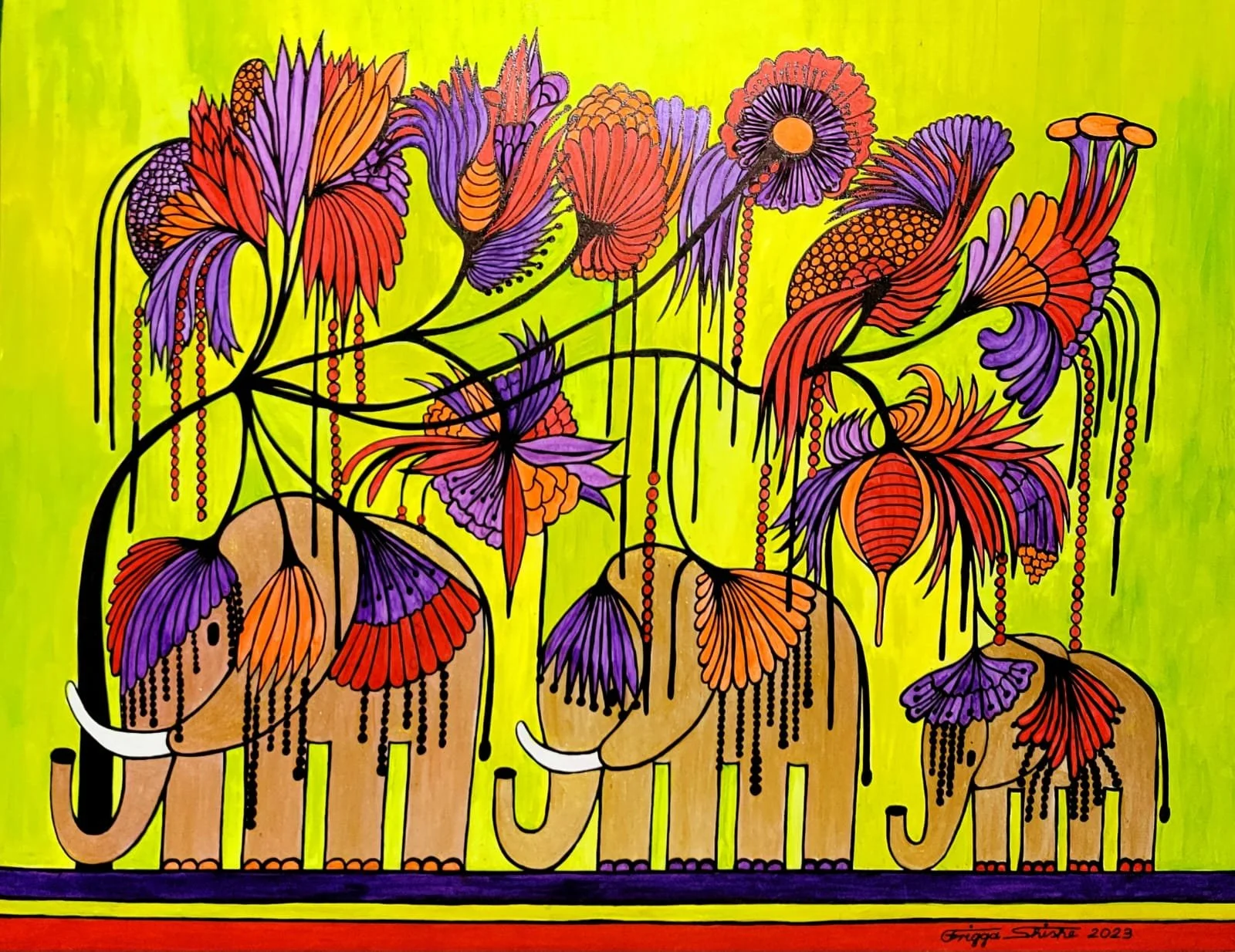 2022. Acrylic on canvas - 19.6 x 27.6 in / 50 x 70 cm. Elephant Series