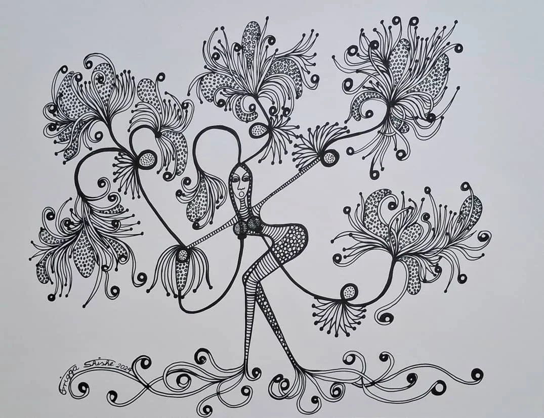  Faces Series, 2024. Permanent maker on paper.  
48 x 60 in (121.92 x 152.4 cm).