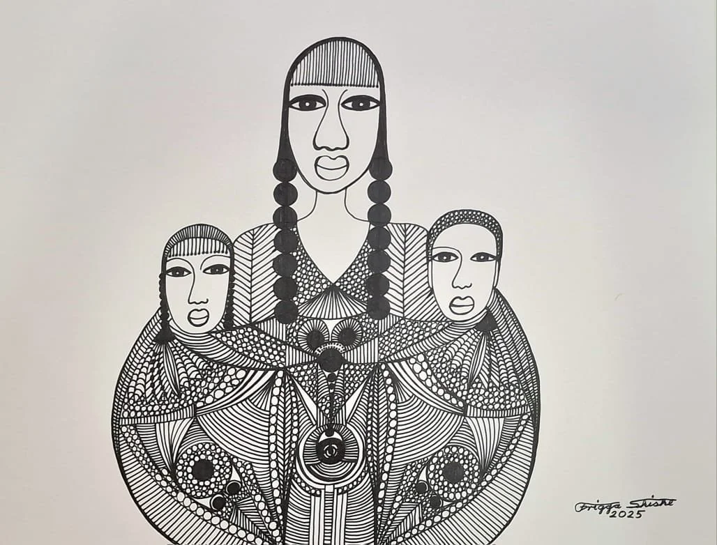  Faces Series, 2025. Permanent maker on paper.  
48 x 60 in (121.92 x 152.4 cm).