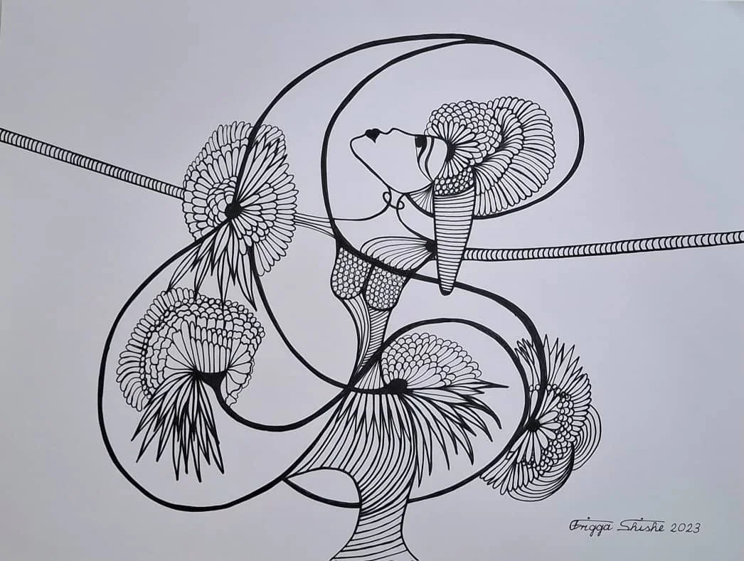  Faces Series, 2023. Permanent maker on paper.  
48 x 60 in (121.92 x 152.4 cm).