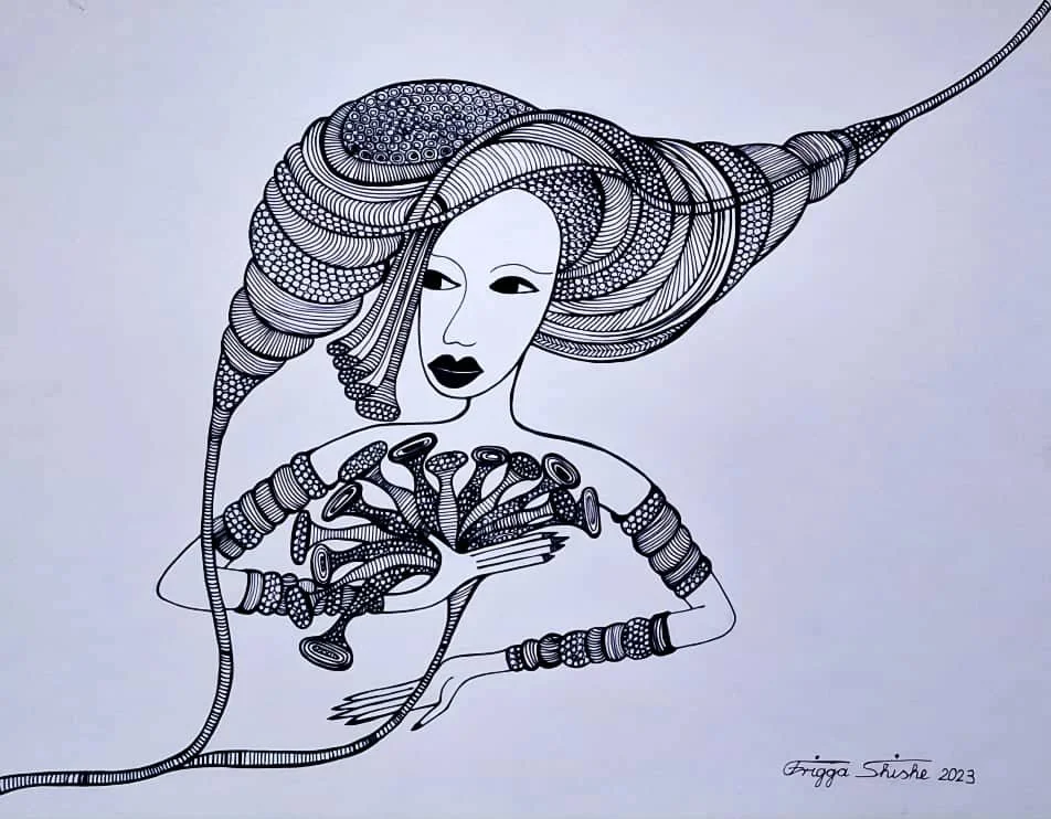  Faces Series, 2023. Permanent maker on paper.  
48 x 60 in (121.92 x 152.4 cm).