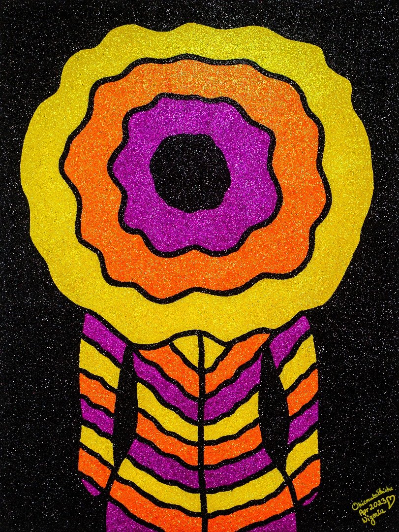 Beauty in Full Bloom II, 2022. 
Acrylic and glitter on canvas. 
36 x 48 in (91.4 x 121.92 cm). 
Blooming Beauty Series.