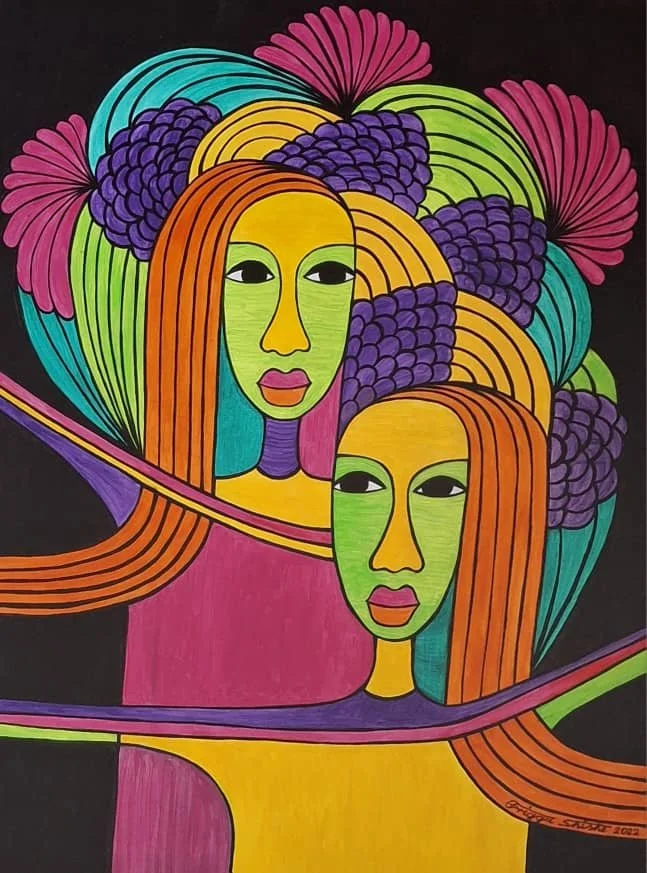 Faces Series, 2022. Acrylic on canvas. 23.62 x 31.49 in (60 x 80 cm).