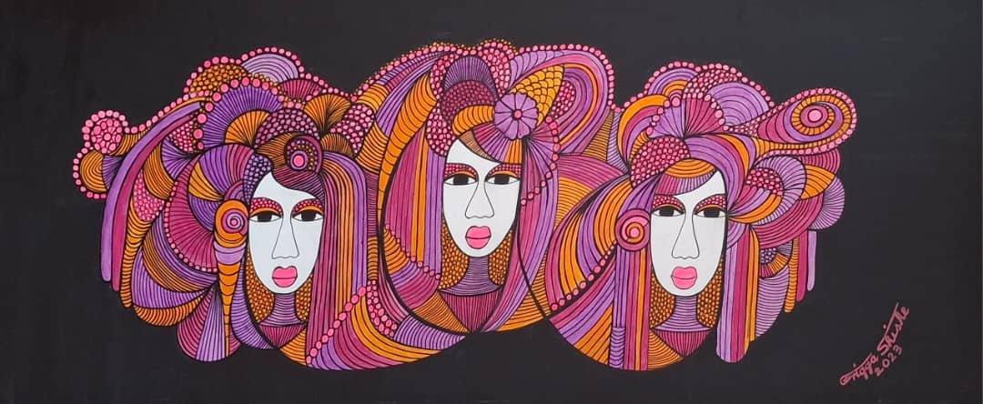 Faces Series, 2023. Acrylic on canvas. 19.68 x 39.37 in (50 x 100 cm).