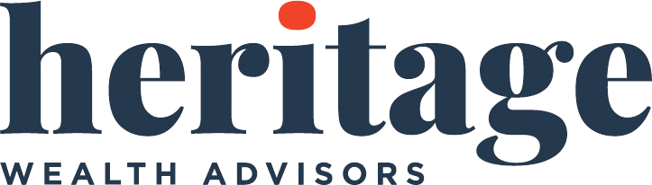 Heritage Wealth Advisors logo with the word 'heritage' in large navy blue letters and a small red dot above the letter 'i'; 'WEALTH ADVISORS' in smaller capital letters below.