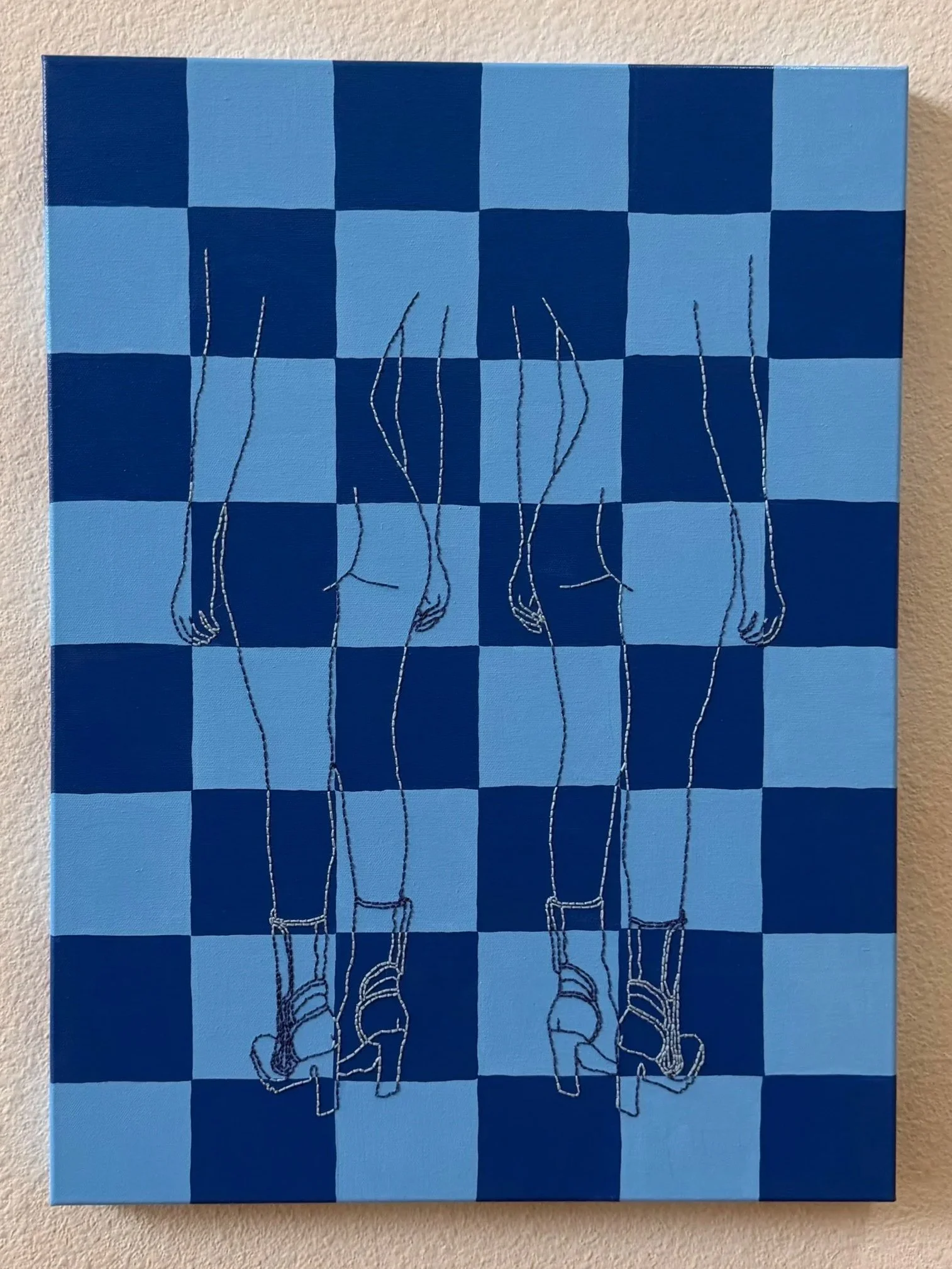 TWICE AS NICE 2025 Acrylic and embroidery on canvas 18” x 22” 