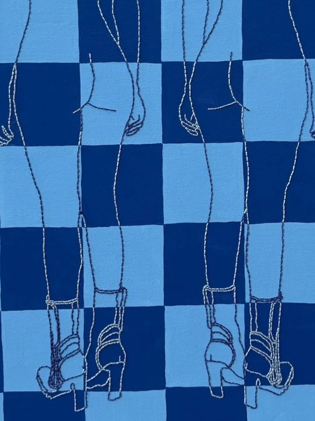 TWICE AS NICE 2025 Acrylic and embroidery on canvas 18” x 22” 