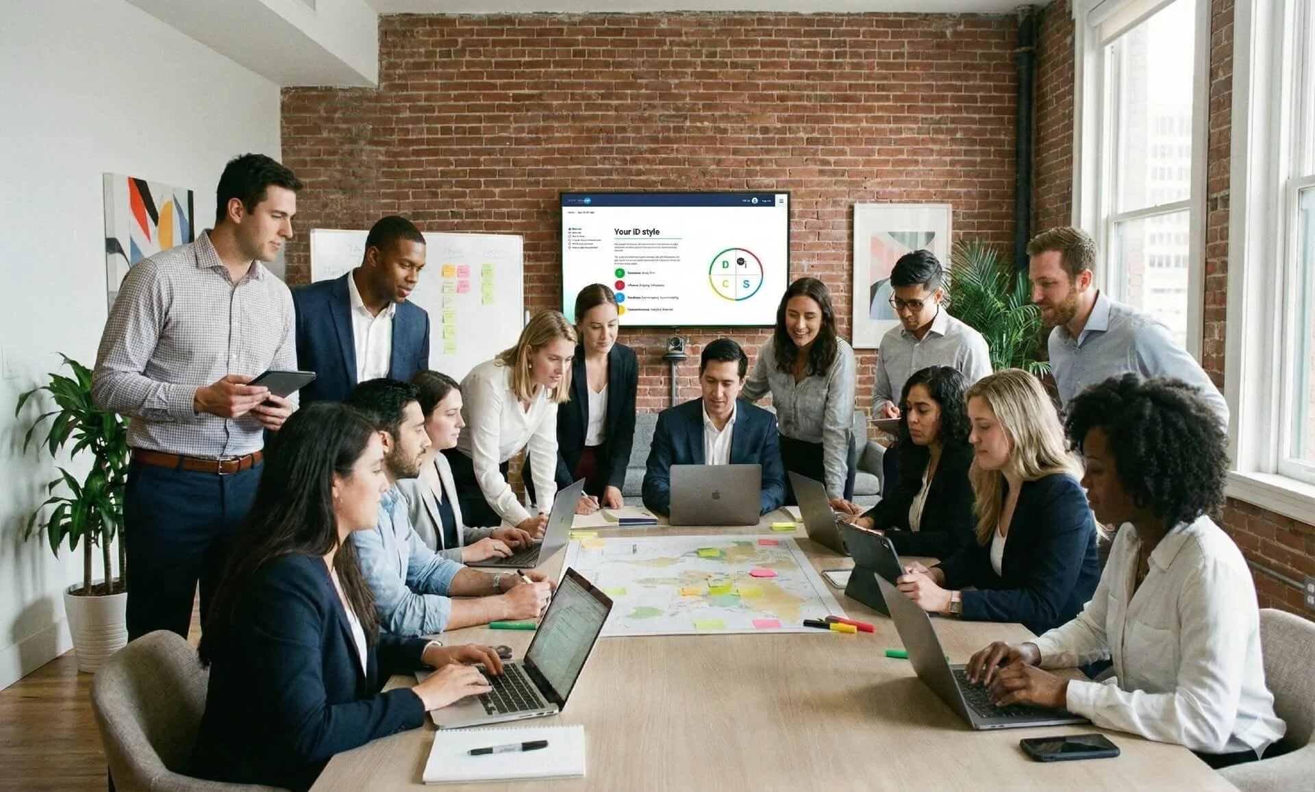 Office workers participating in a live Everything DiSC leadership workshop led by DISC Training Zone.