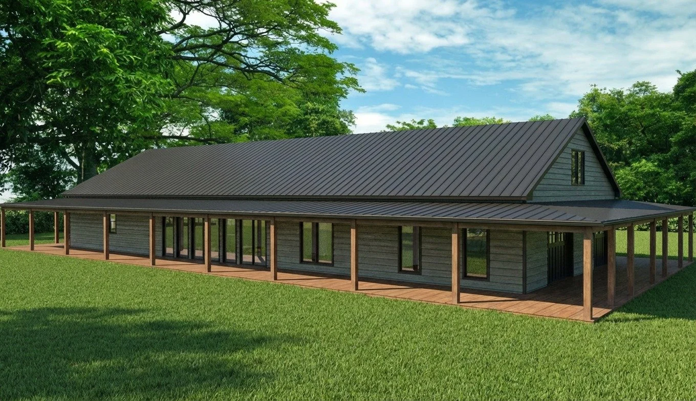 From wide-open porches to warm, light-filled interiors 
This modern barndominium blends clean lines, natural materials, and effortless flow designed for gathering, living, and slowing down.

Would you live here?