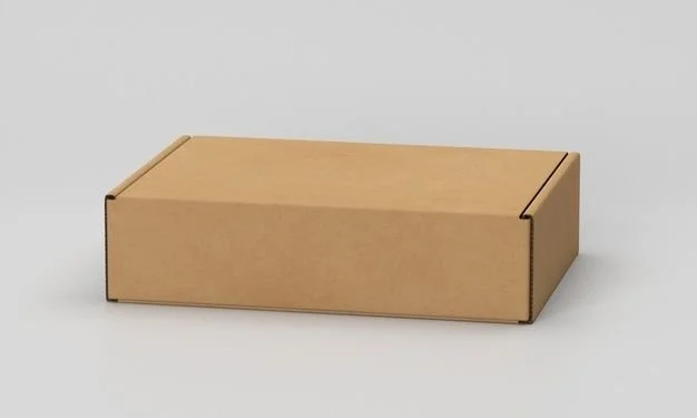 Unopened cardboard box on a white surface.