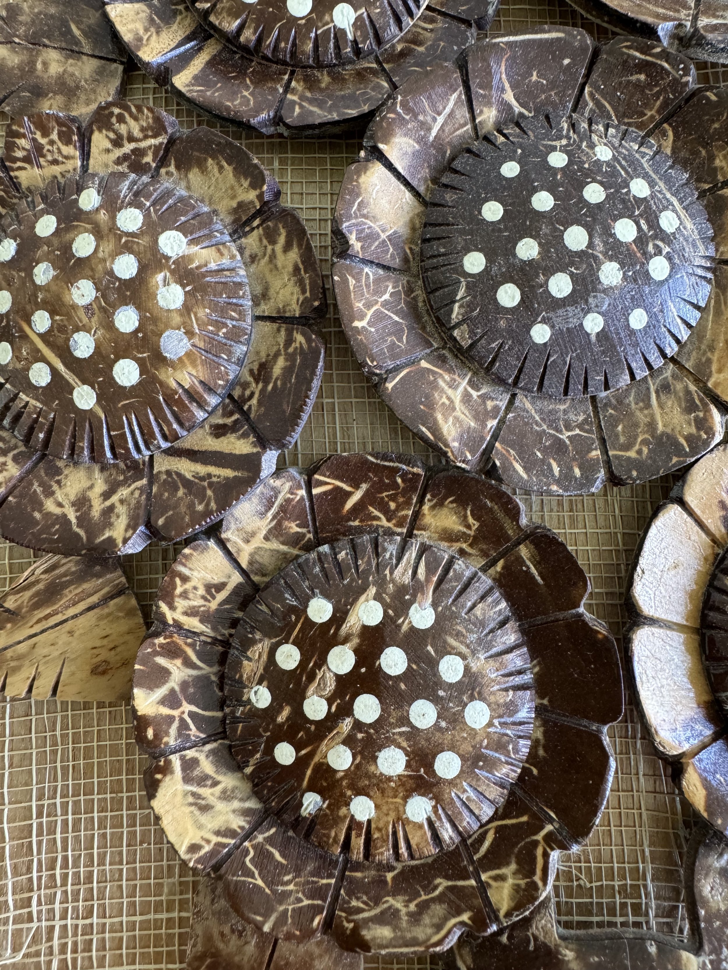 Carved Coconut Shell Wall Art Pair
