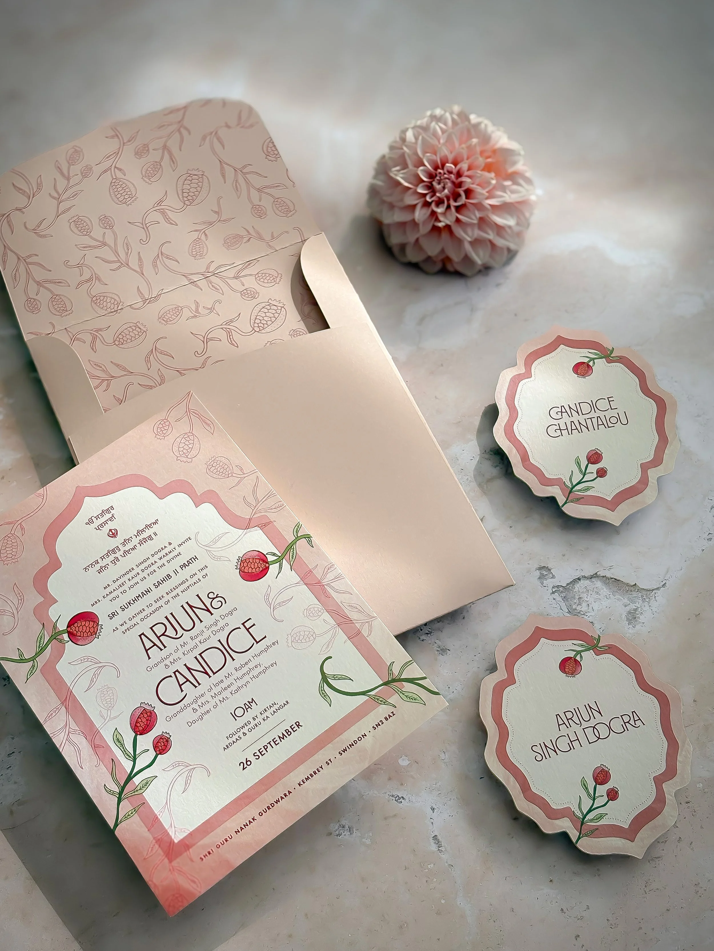 Bespoke multi-event wedding invitation suite designed for a Kin House celebration