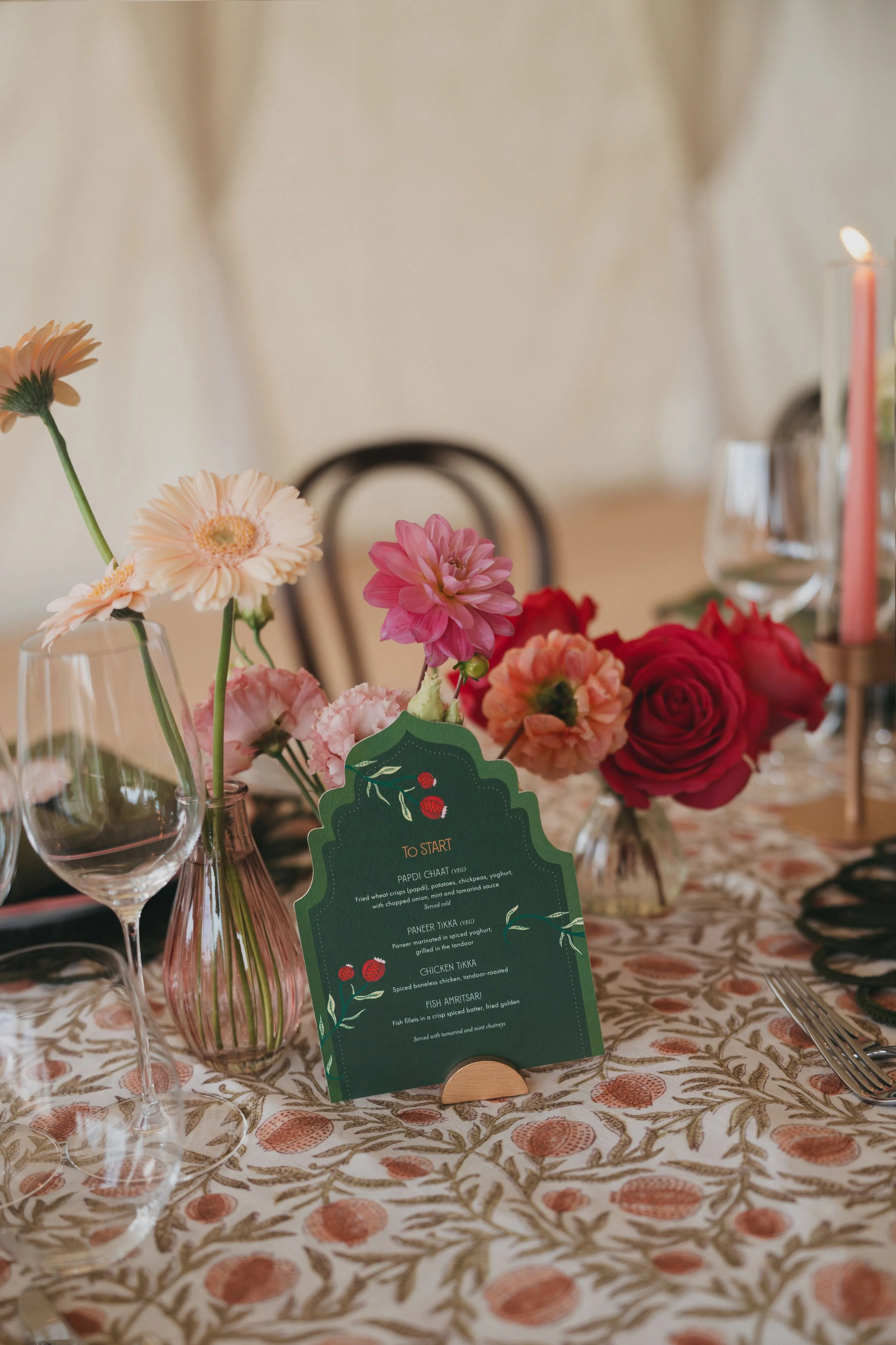 Kin House wedding table styling with bespoke menus and stationery details