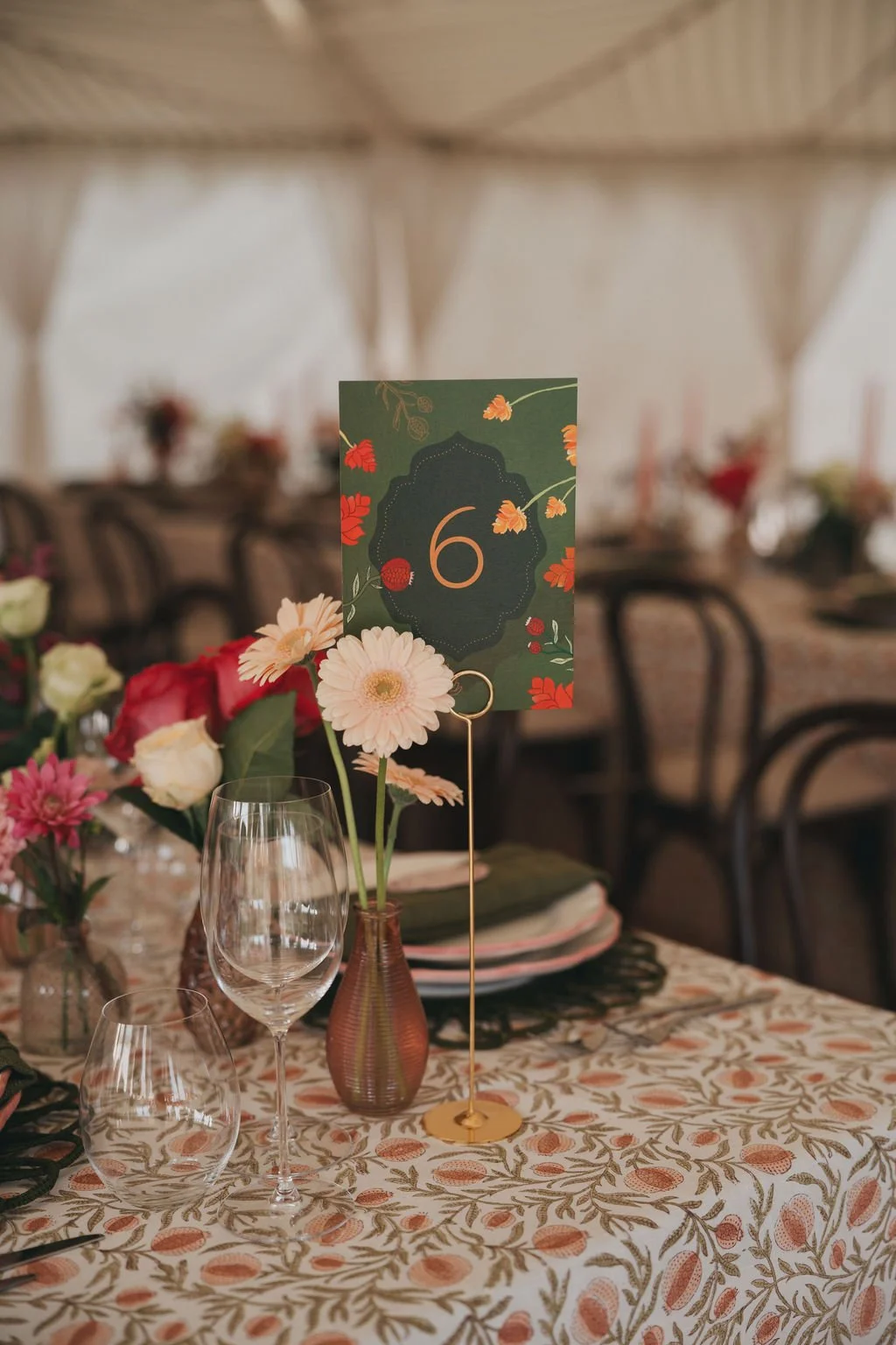 Bespoke table numbers with botanical detailing at Kin House