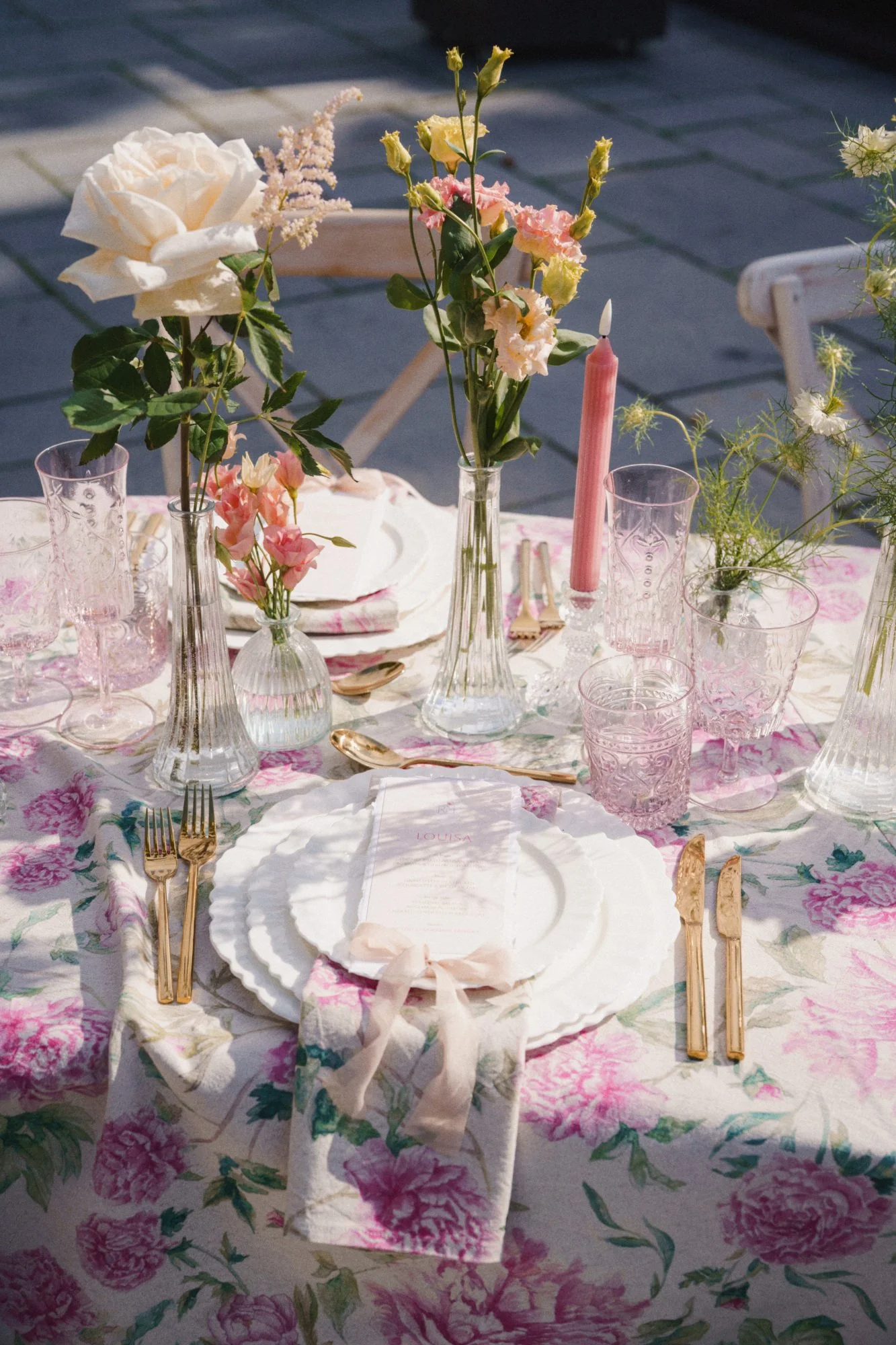Romantic summer garden bespoke wedding menus designed by Carrie at Honey Bee Mine. Featuring deckled handmade paper, bespoke monogram, guest names, and blush tones. Finished with delicate silk chiffon ribbon. Captured at Styal Lodge.