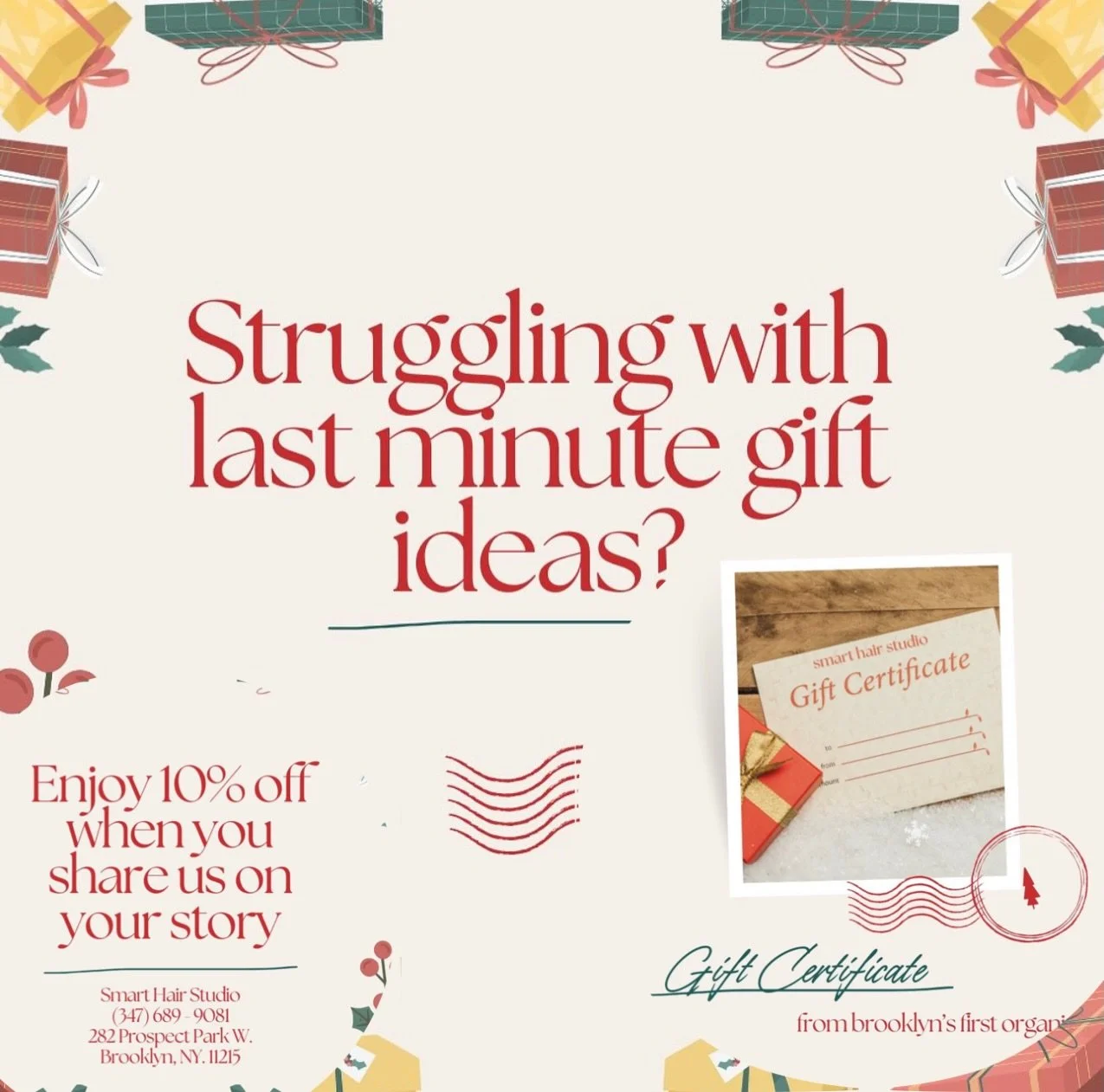 🎁 Last-Minute Gift Ideas + Share &amp; Save 📲

Running out of time but still want a thoughtful gift? We&rsquo;ve got you ✨
Choose a Smart Botanicals Bundle or a Gift Certificate from Brooklyn&rsquo;s first organic hair salon &mdash; easy, meaningfu