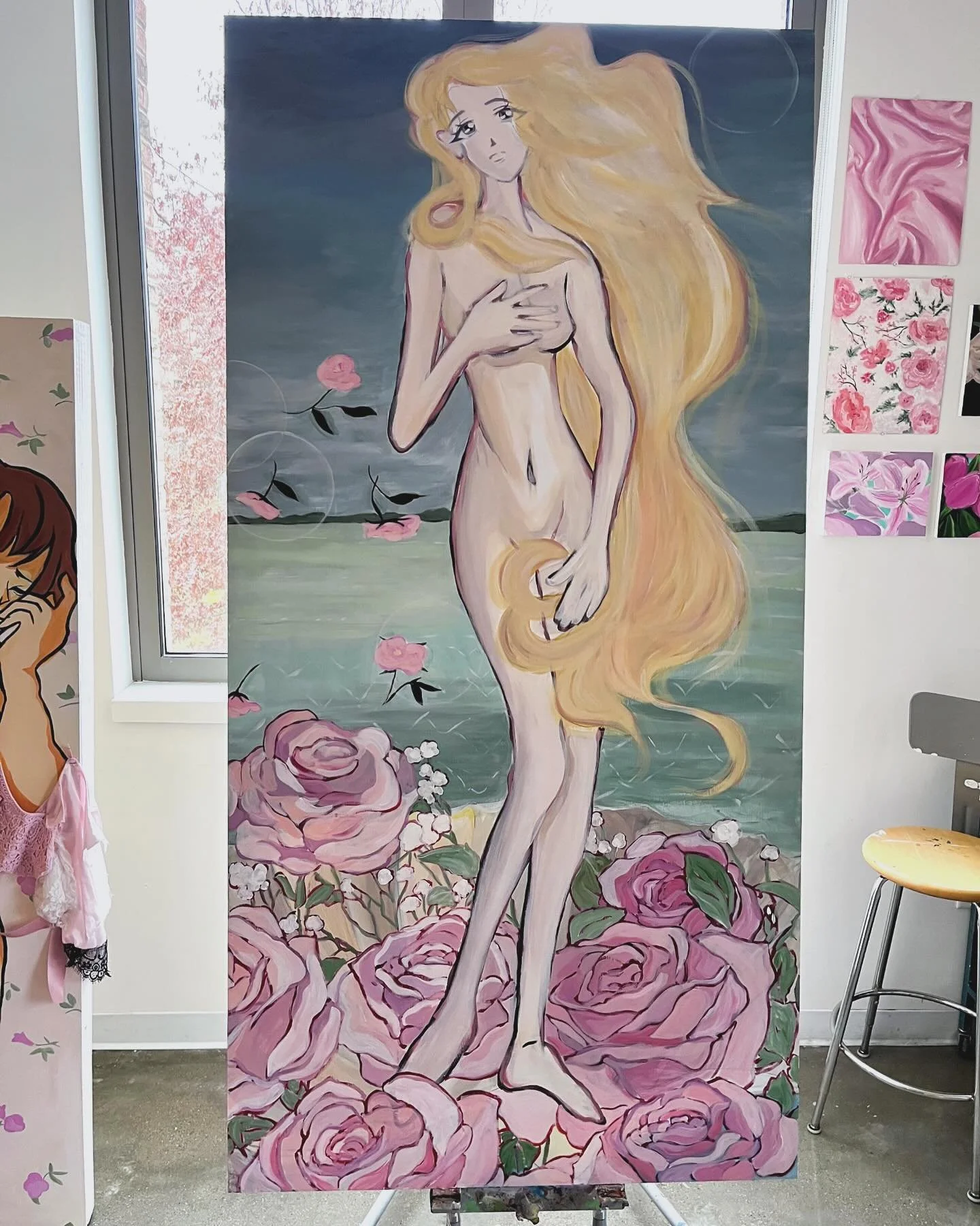 before i began my &lsquo;buy-a-body&rsquo; series, i was playing around with concepts involving modern day beauty standards clashing with renaissance/romanticism beauty standards, and i tried painting the venus struggling with conforming to those imp