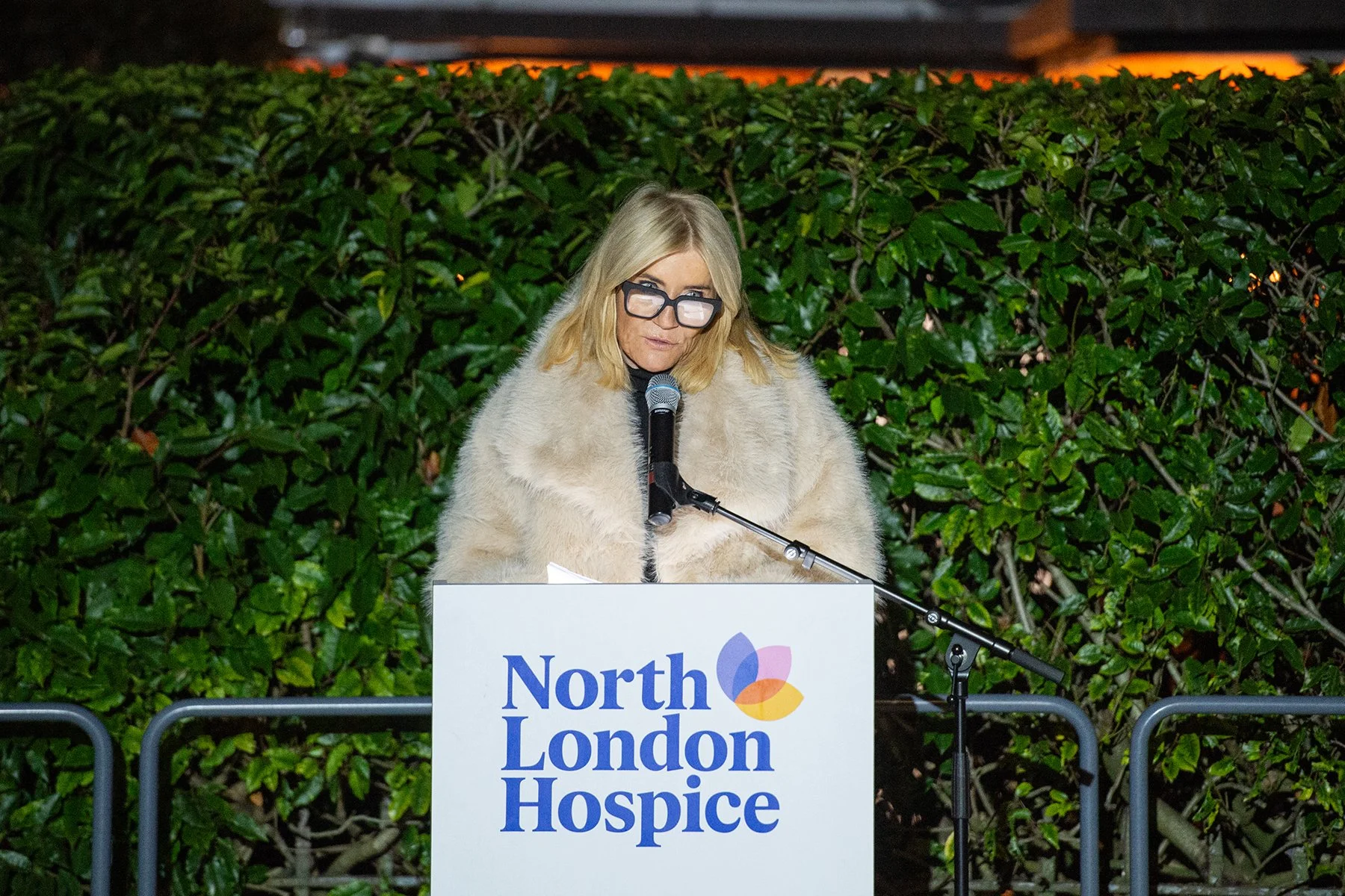 Actress Michelle Collins giving a speech
