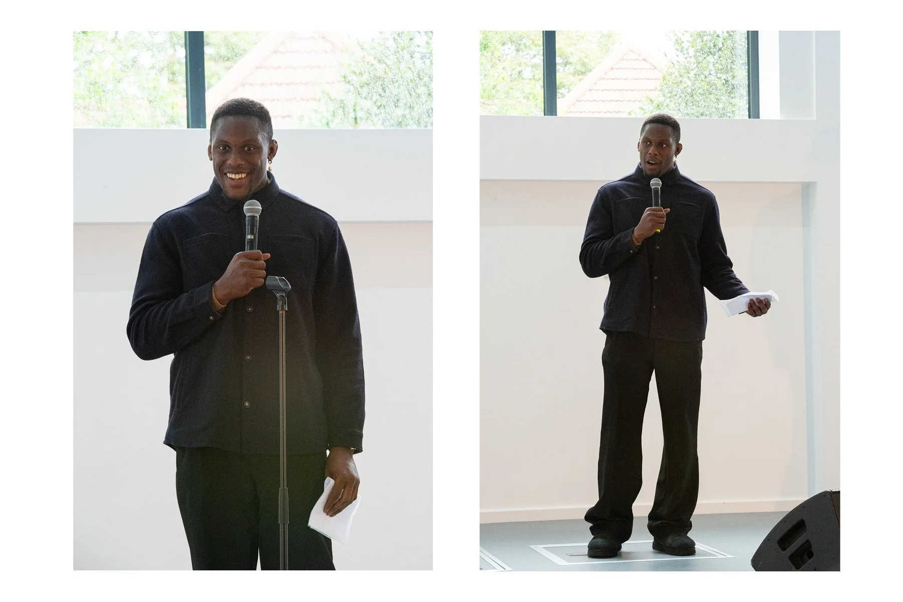 Maro Itoje giving a speech 