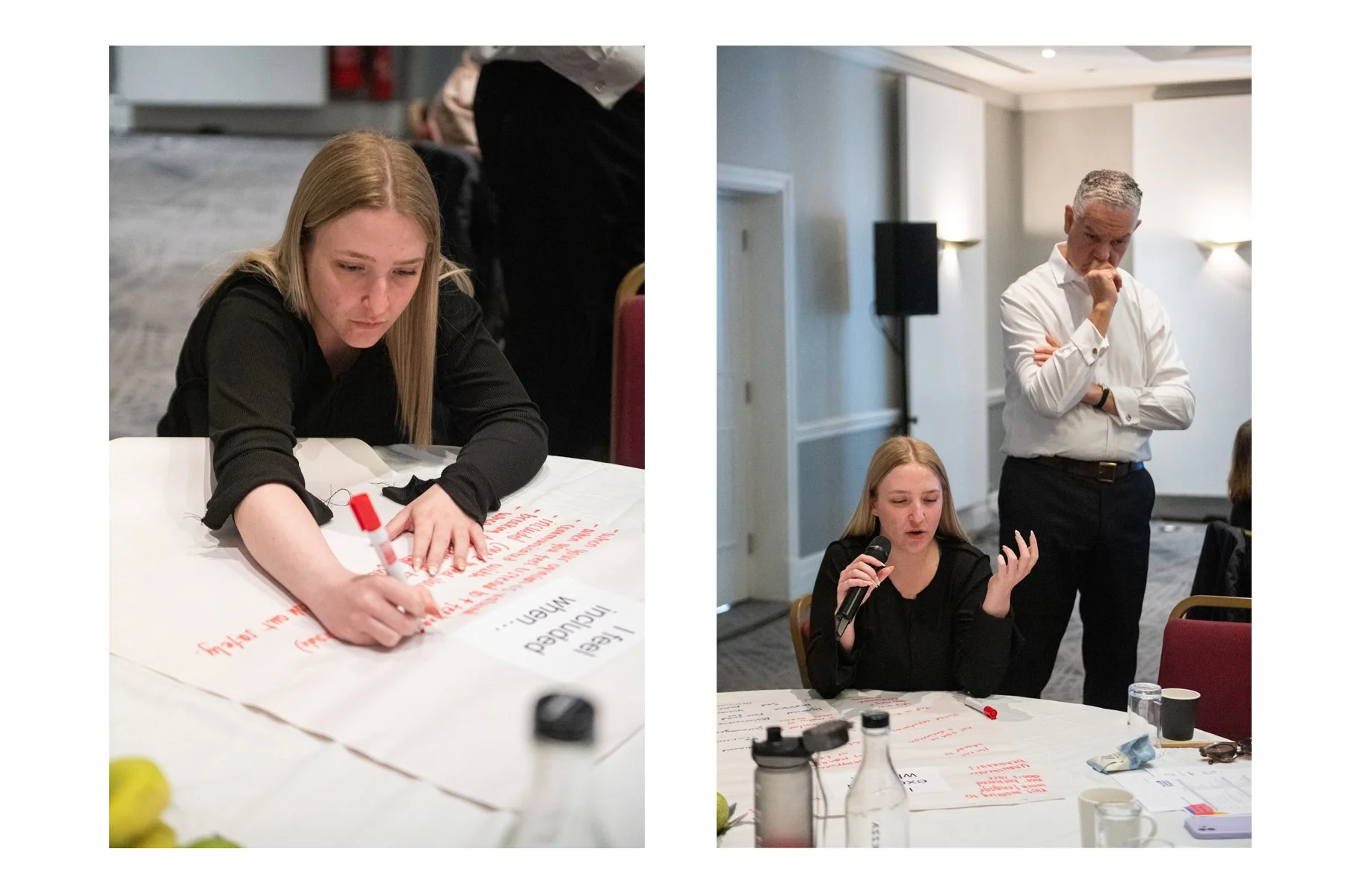 Nurse writes groups session responses and shares with the rest of the attendees 