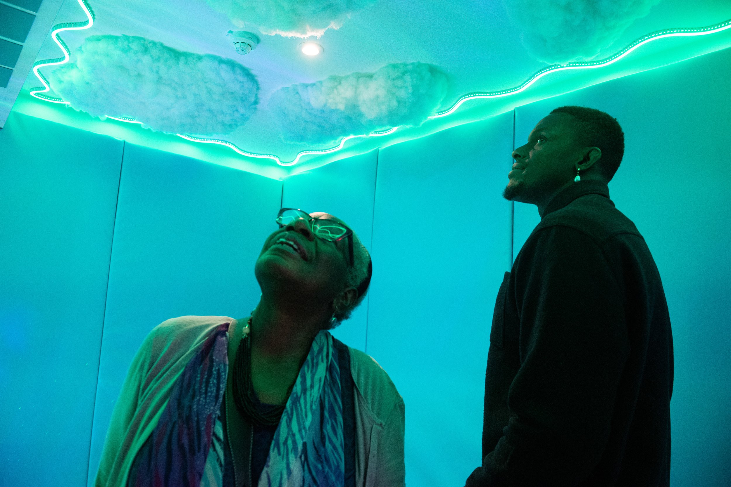 Maro Itoje and guest observe sensory room