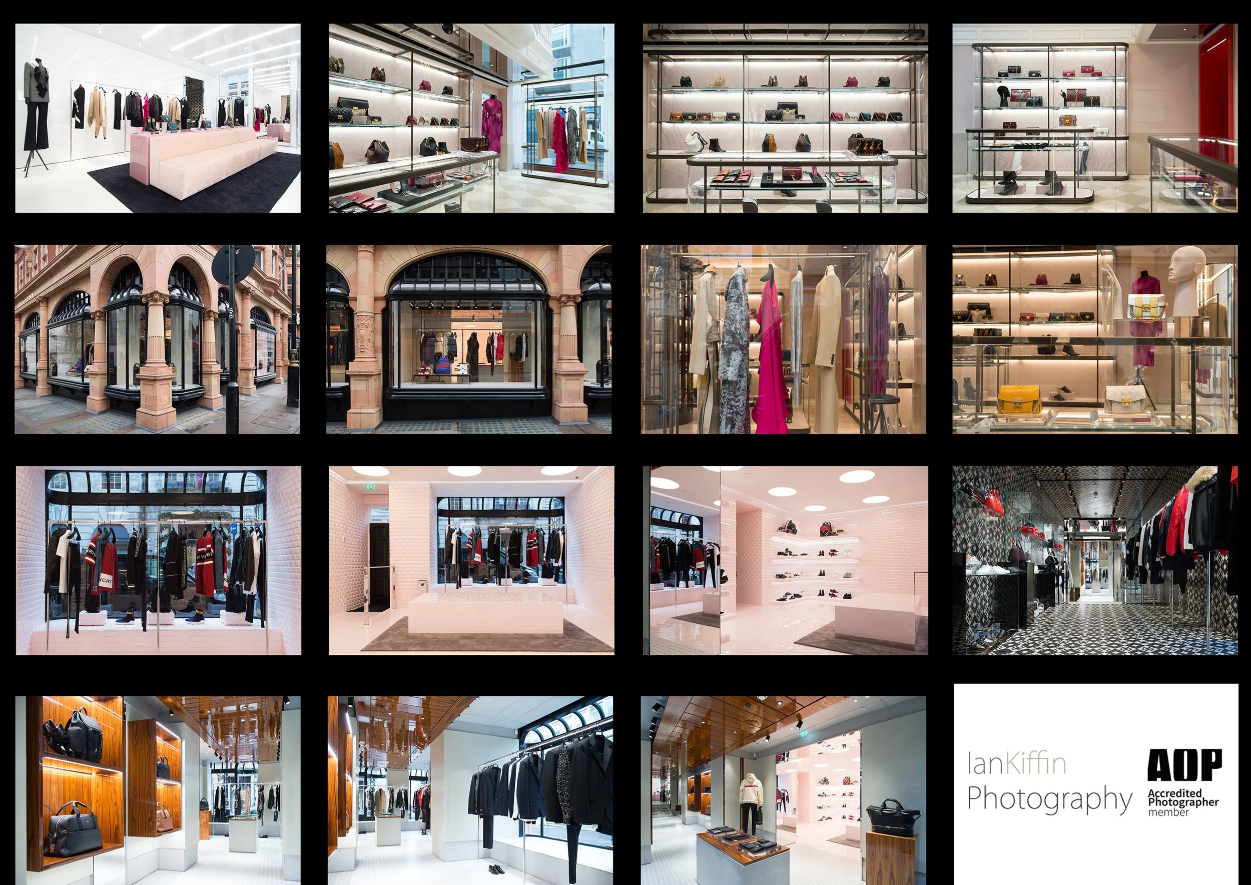 Multiple images of interior shoot for Givenchy Bond Street