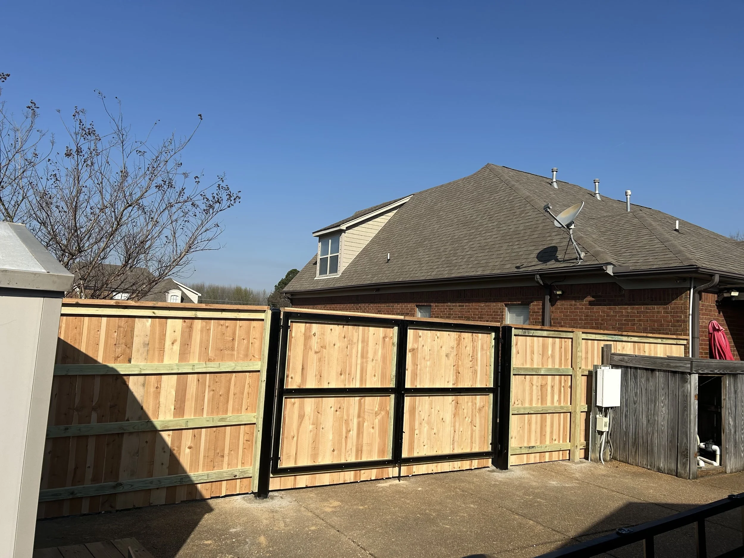 wood fence metal frame gate olive branch ms