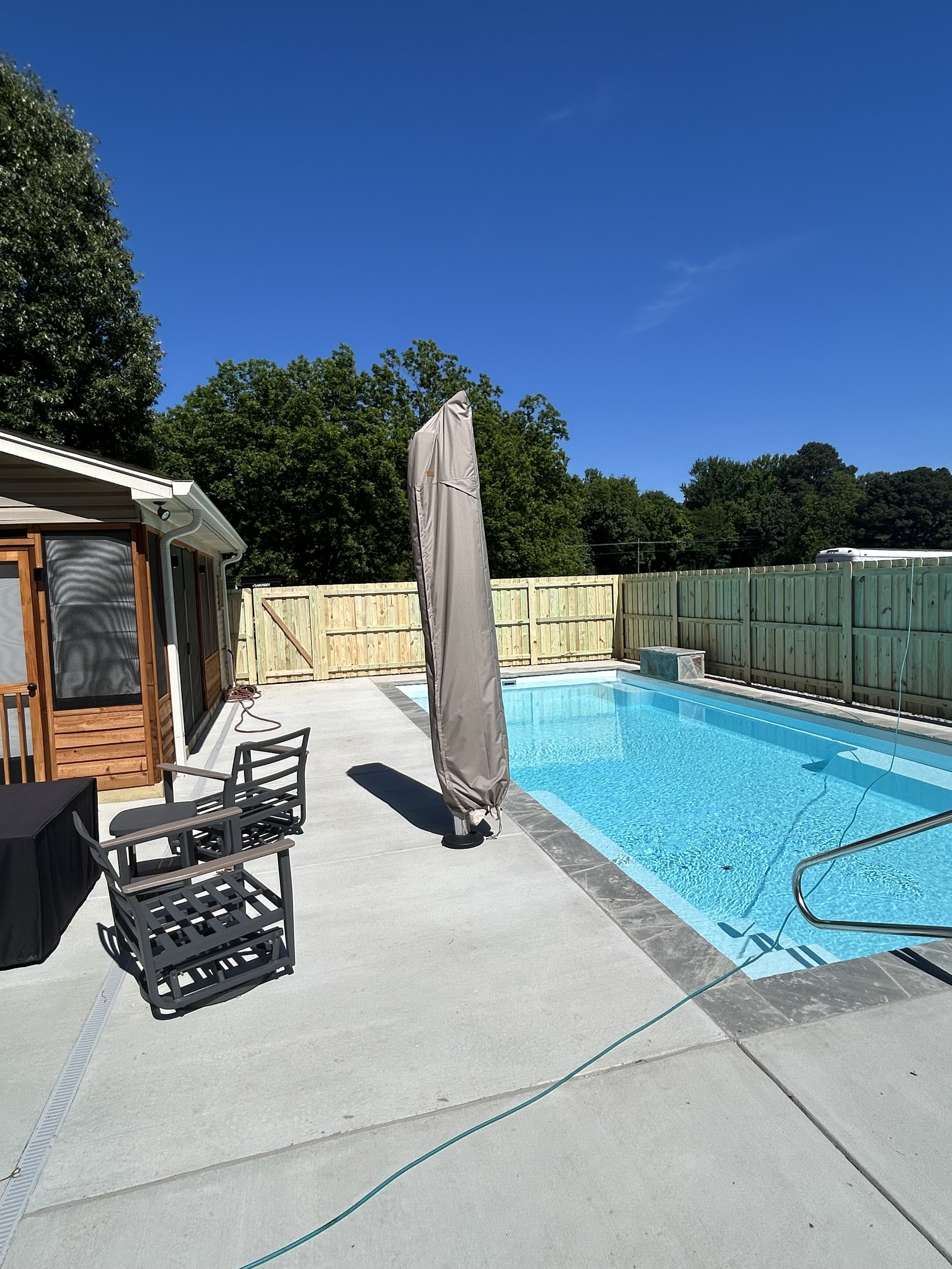 Board on board wood privacy fence completed in Hernando, MS by DeSoto Fence Co.
