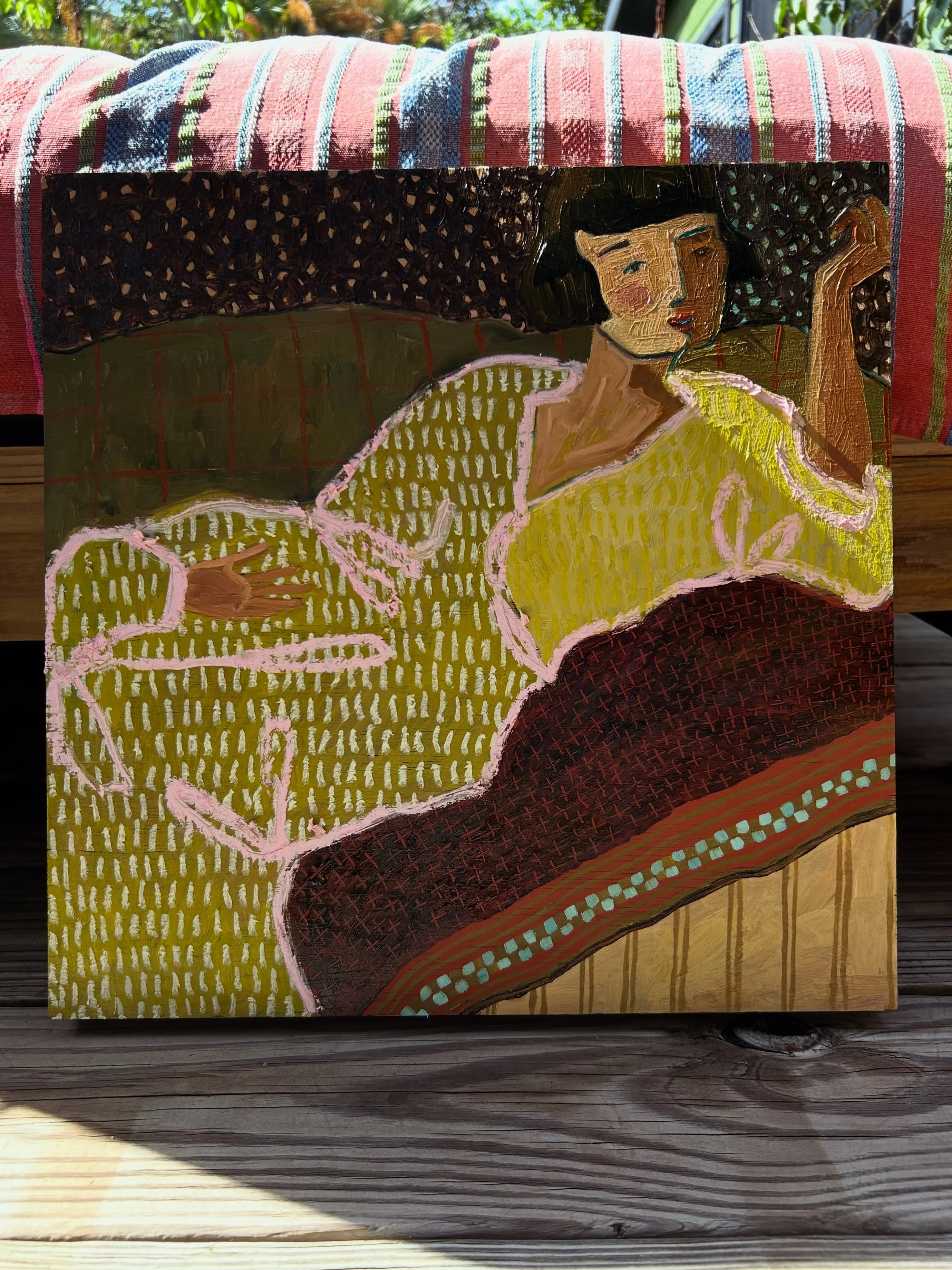 &ldquo;Not Great With Small Talk&rdquo;
16&rdquo; x 16&rdquo;
Mixed oil media on cradled wood panel
2026

Because, I mean, I can do it. But it&rsquo;ll almost definitely veer into the weird and awkward pretty quickly.
