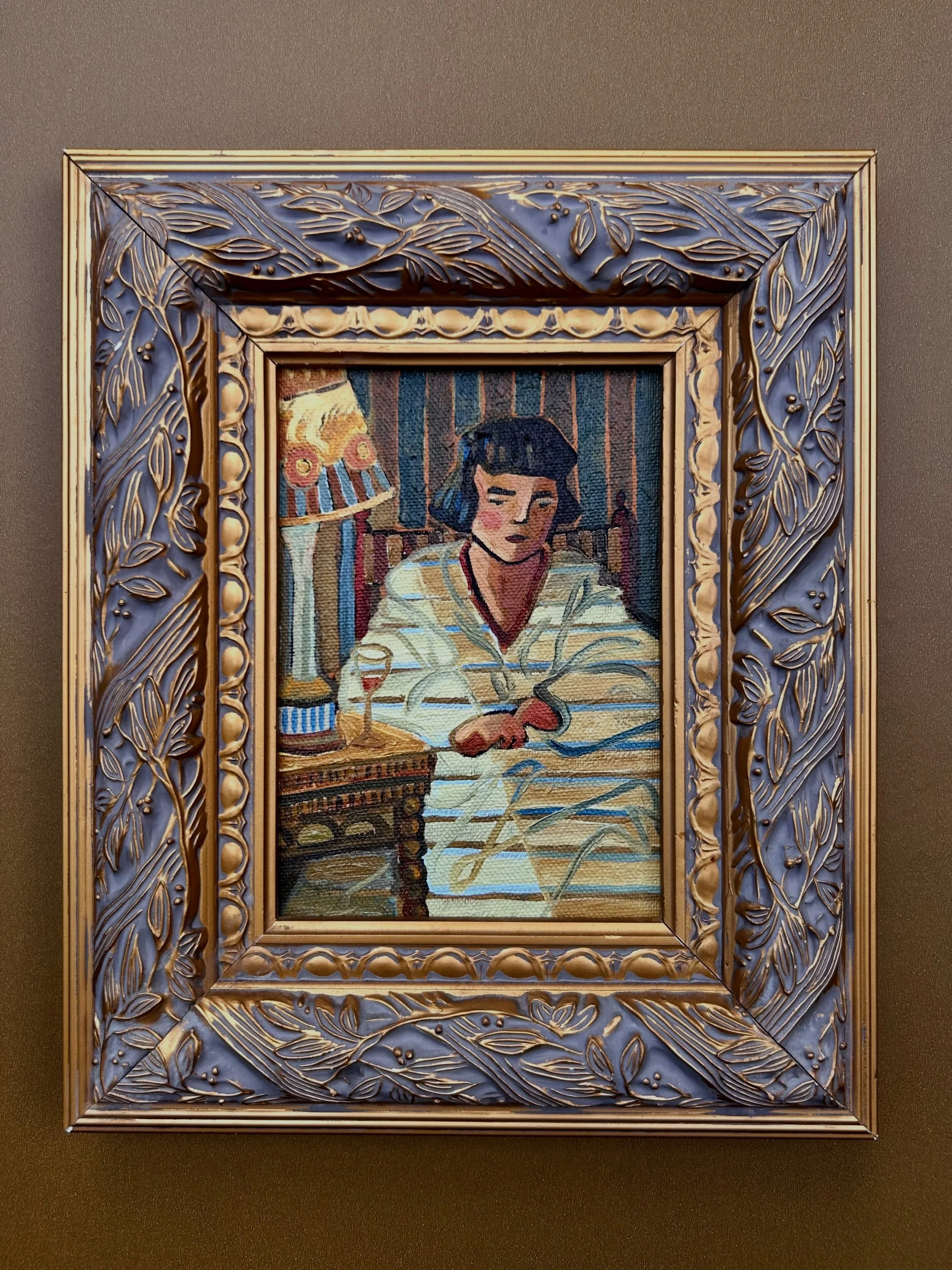 &ldquo;Maybe She Meant It, Maybe She&rsquo;s Luteal&rdquo;

Oil on panel presented in vintage frame
5&rdquo; x 7&rdquo; (9.5&rdquo; x 11.5&rdquo; inclusive of frame)
2026

Definitely NOT a self portrait. 🙄