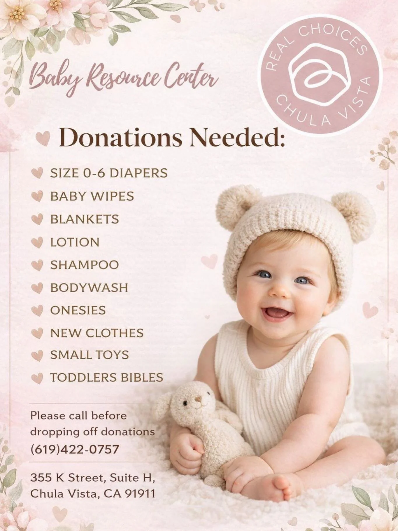 Real Choices Chula Vista is a fully licensed medical clinic providing real choices and real help to women and young ladies throughout San Diego County.
Their staff and volunteers walk alongside women facing unplanned pregnancies&mdash;helping them pr