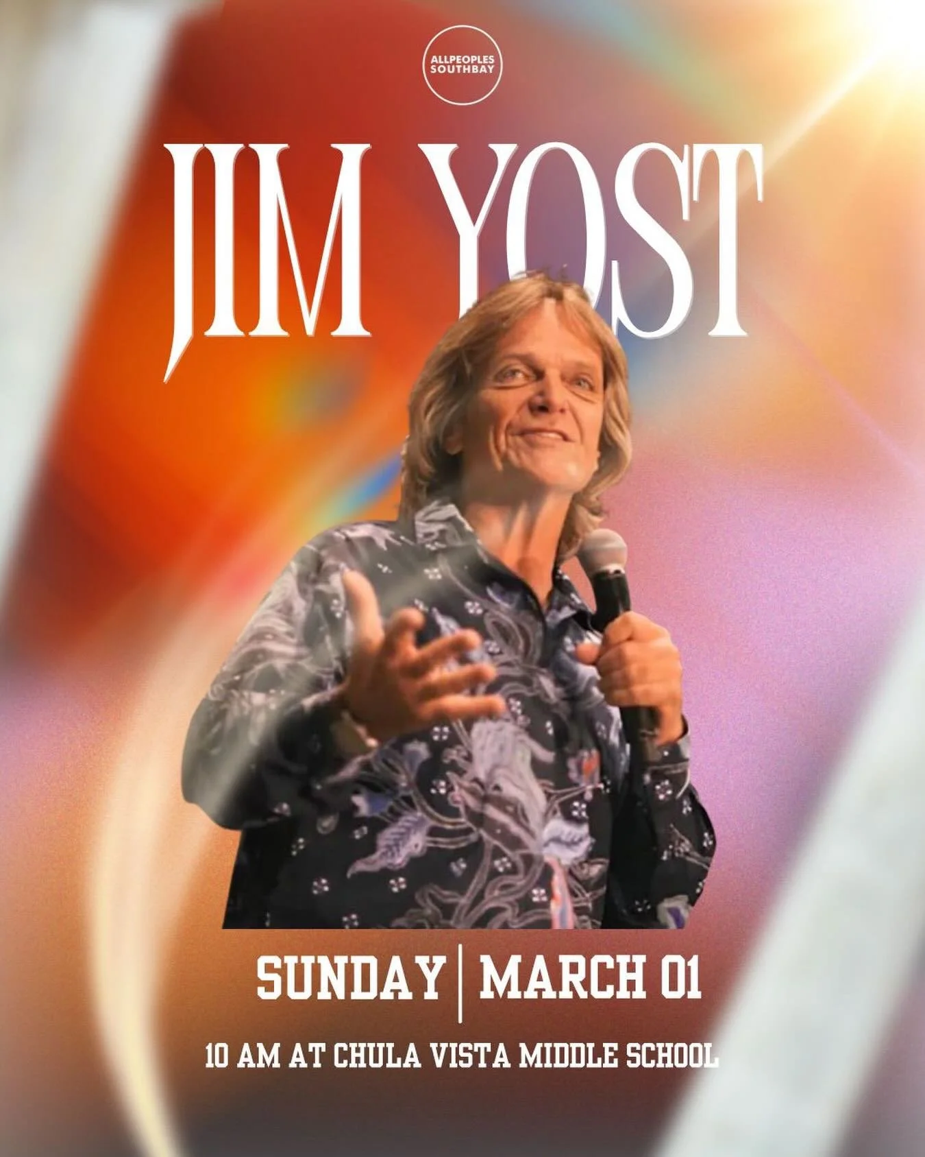 This Sunday, March 1st at 10 AM, we have a very special guest 🙌
Jim Yost will be sharing a clear, practical, and faith-filled message that will inspire you and help you take steps in your life and faith.
You don&rsquo;t want to miss it! Come with an