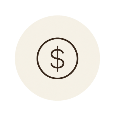 A simple line drawing of a dollar sign inside a circle, symbolizing money or currency.
