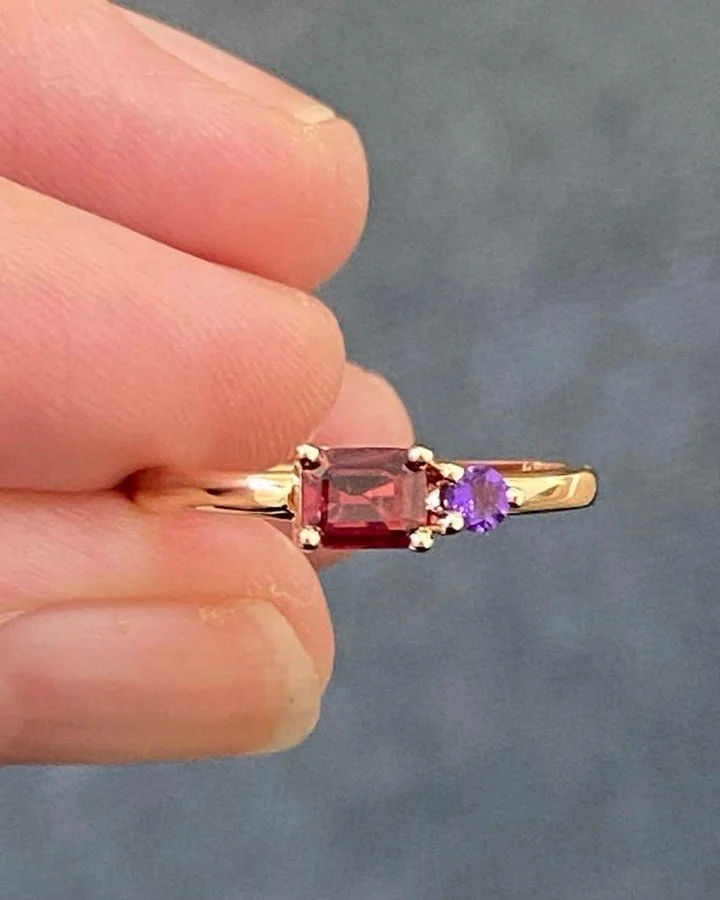 You, me, and baby make three 💍💜❤️
This custom ring was designed for a truly special woman, celebrating not just her 40th birthday, but also the arrival of her beautiful baby girl.
She had a clear vision: a ruby for her own favourite gem, and an ame