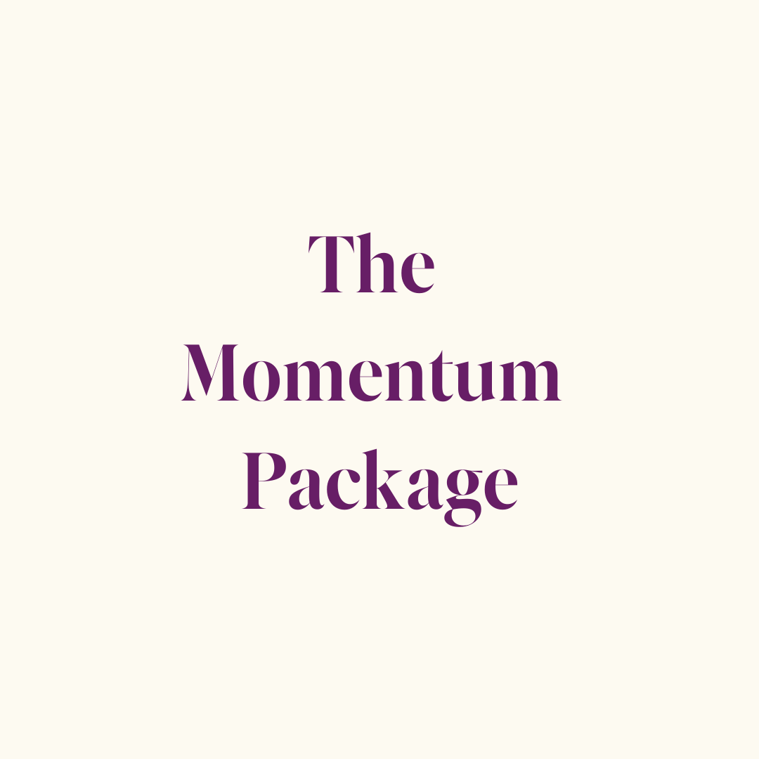 White background with purple letters that read The Momentum Package