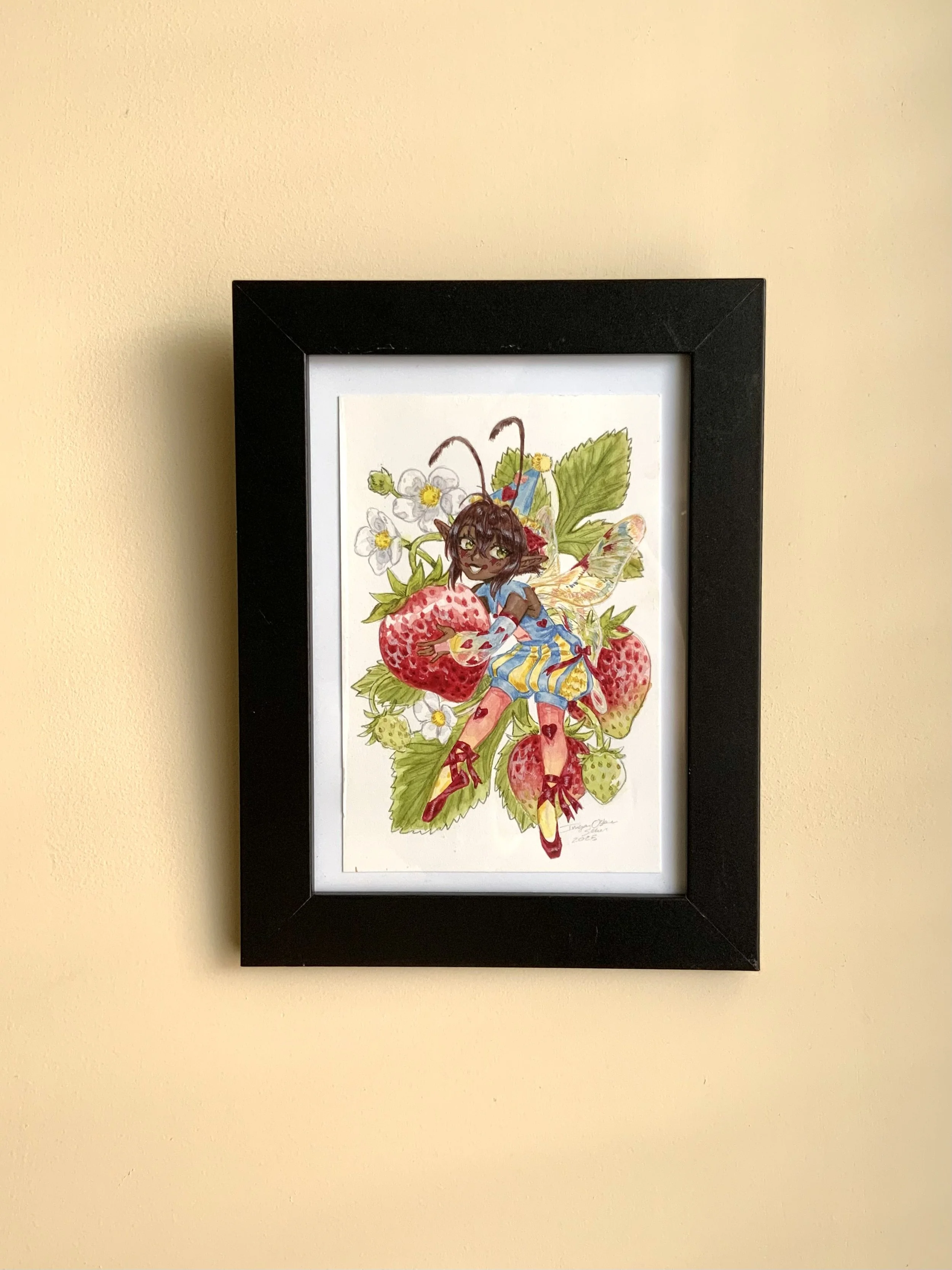 Strawberry Clown flower fairy, 4"x6" Original Illustration