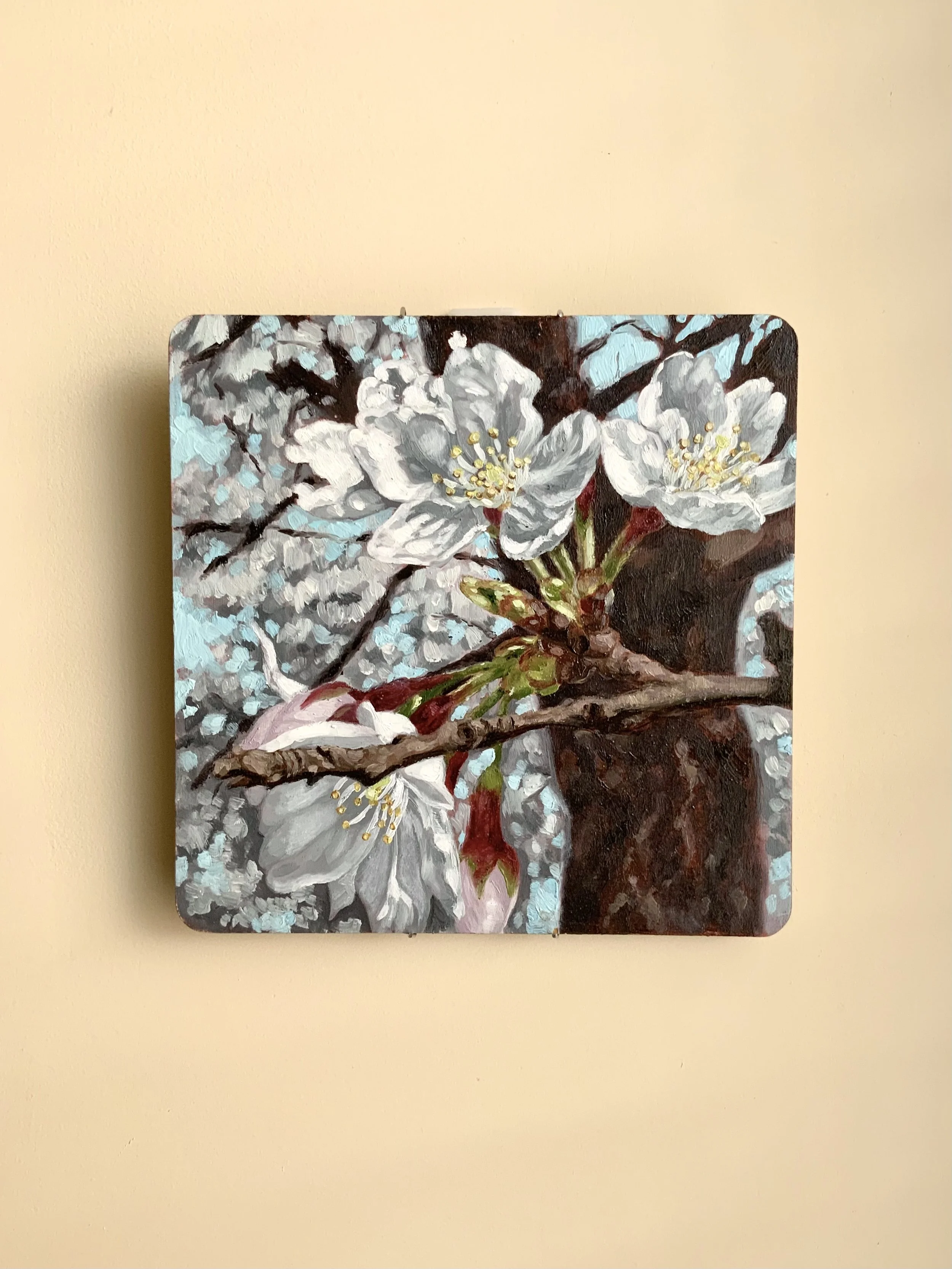 White cherry blossoms RBG, 8.7"x 8.7" Original